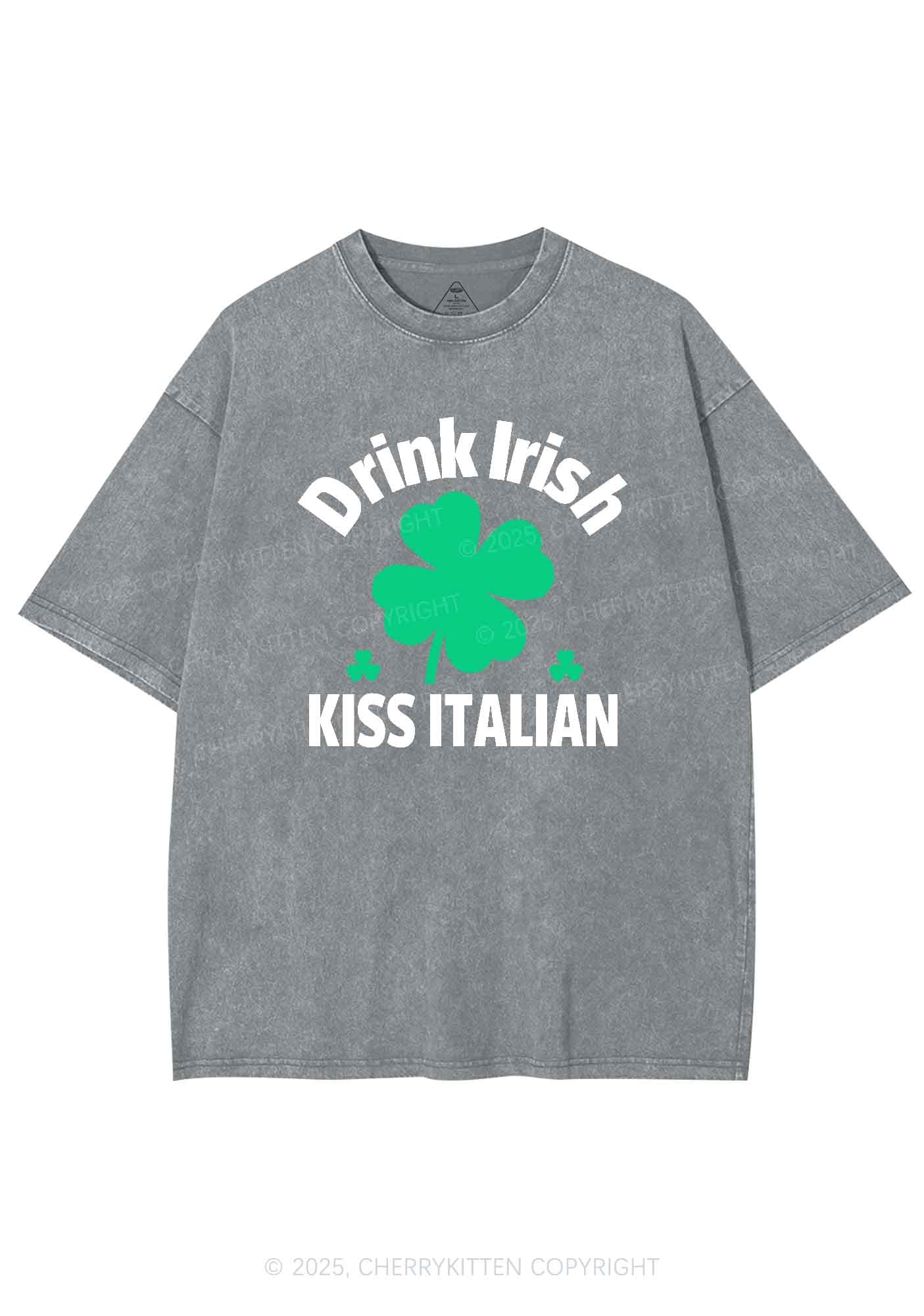 Drink Irish Kiss Italian St Patricks Y2K Washed Tee Cherrykitten - Image 8