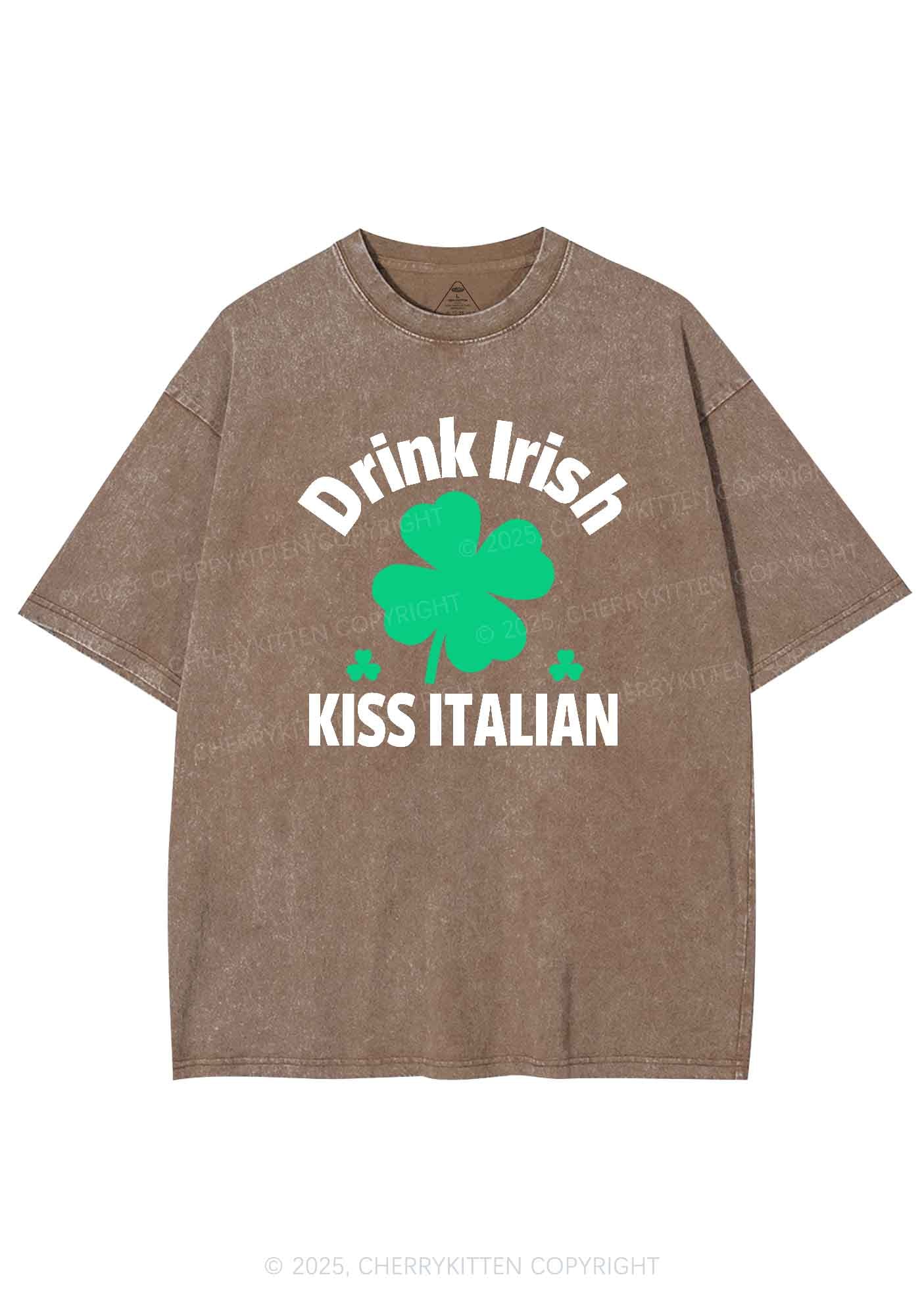 Drink Irish Kiss Italian St Patricks Y2K Washed Tee Cherrykitten - Image 9