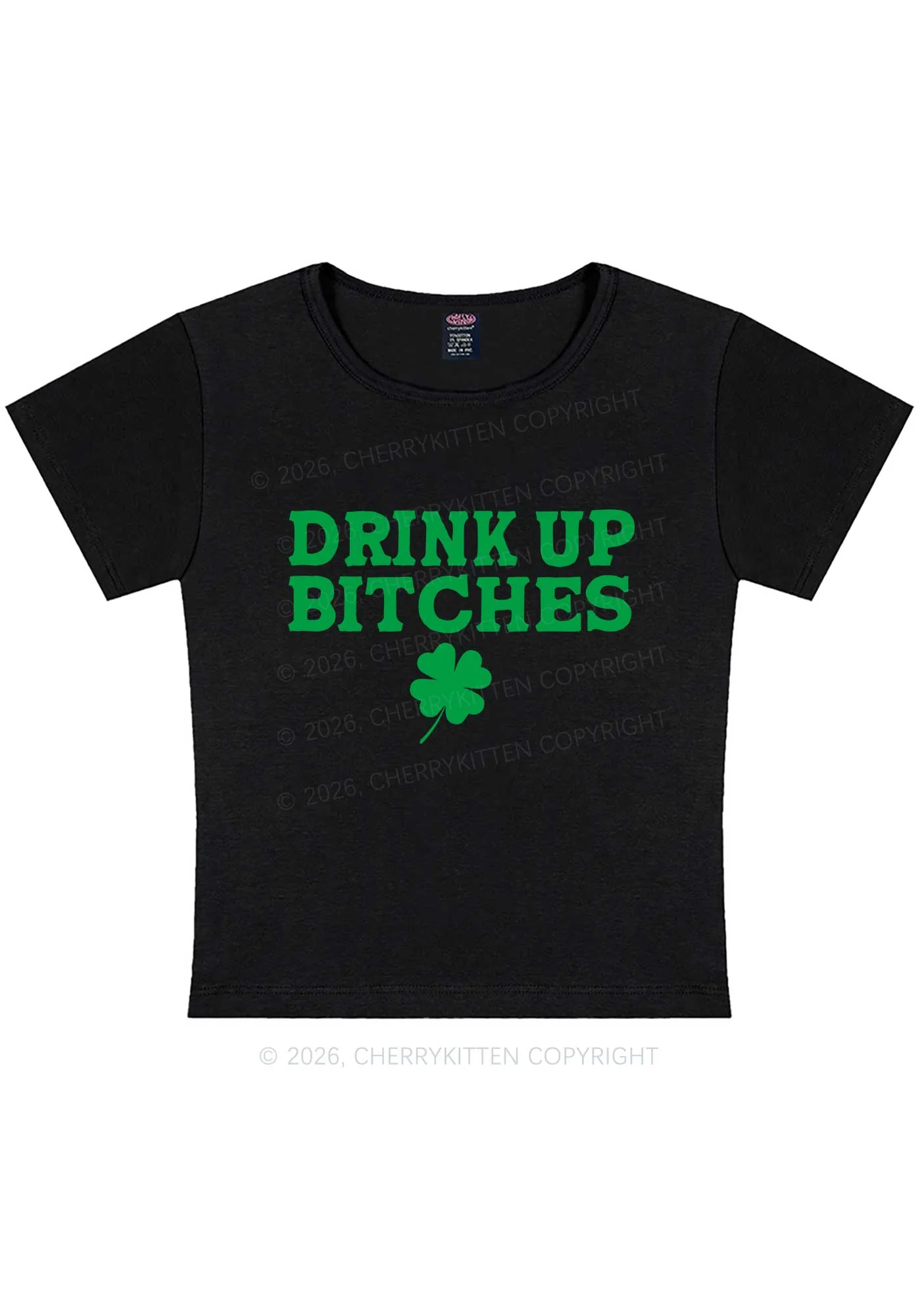 Drink Up Bxxch St Patricks Y2K Baby Tee Cherrykitten - Image 3