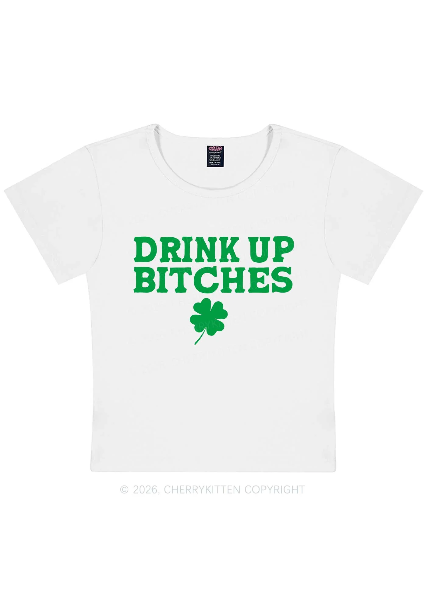 Drink Up Bxxch St Patricks Y2K Baby Tee Cherrykitten - Image 4