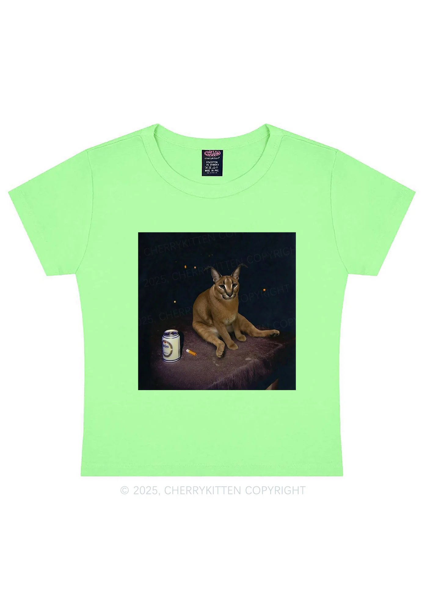 Drinking Floppa Y2K Baby Tee Cherrykitten - Image 12