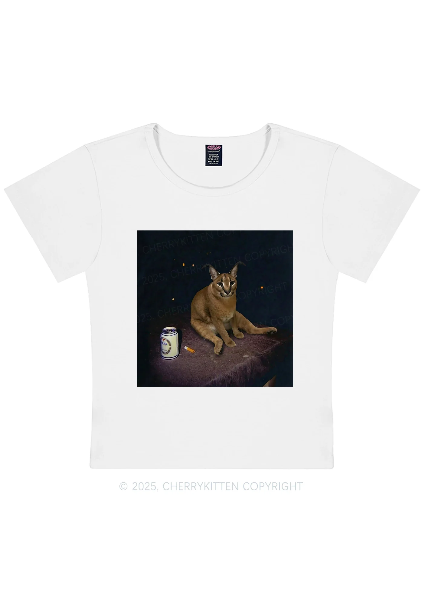 Drinking Floppa Y2K Baby Tee Cherrykitten - Image 3