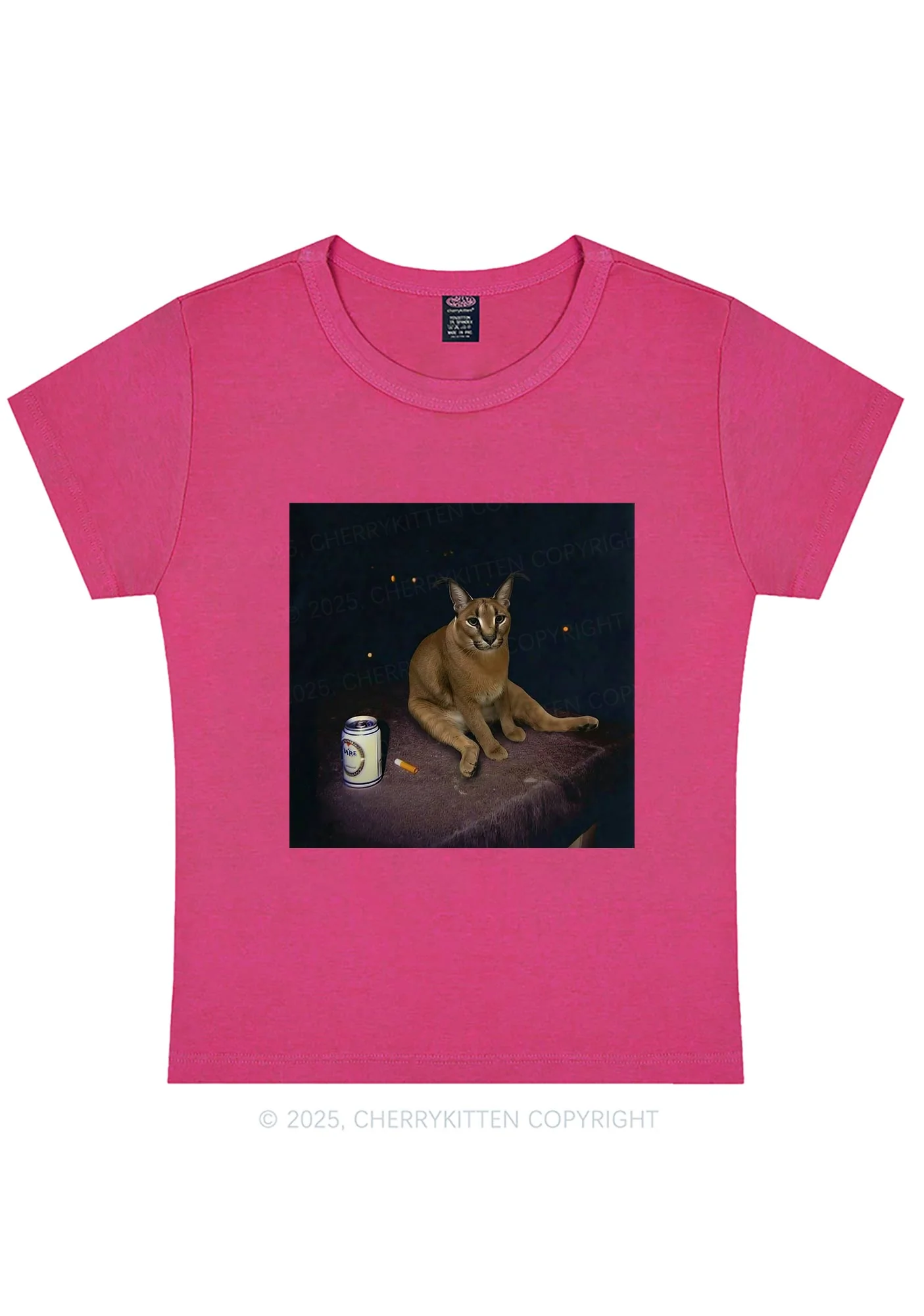 Drinking Floppa Y2K Baby Tee Cherrykitten - Image 4