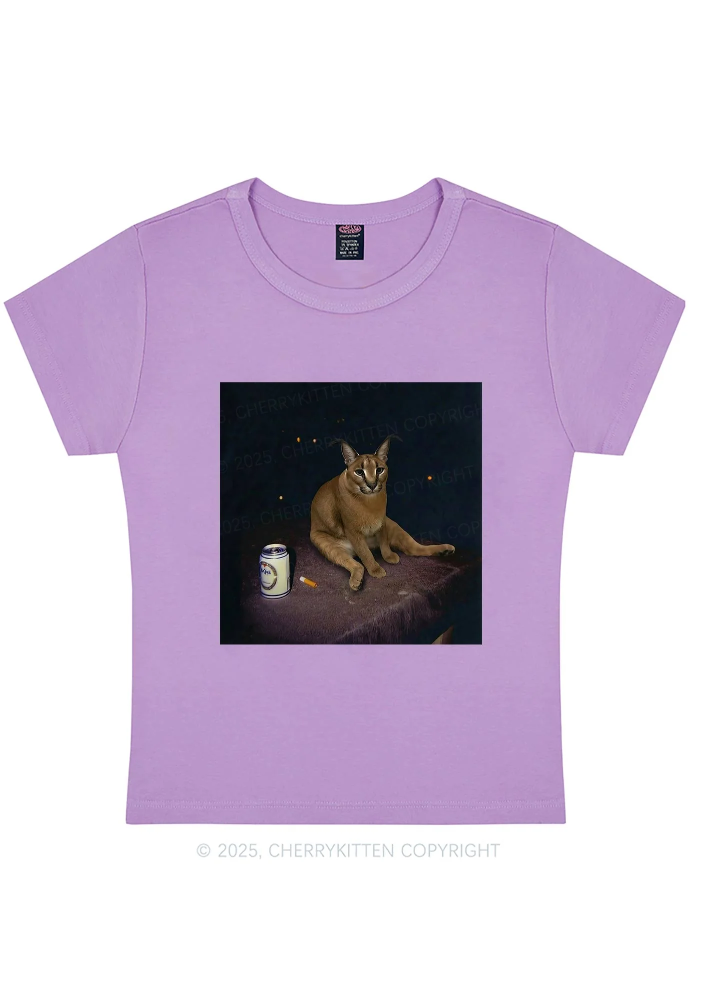 Drinking Floppa Y2K Baby Tee Cherrykitten - Image 5