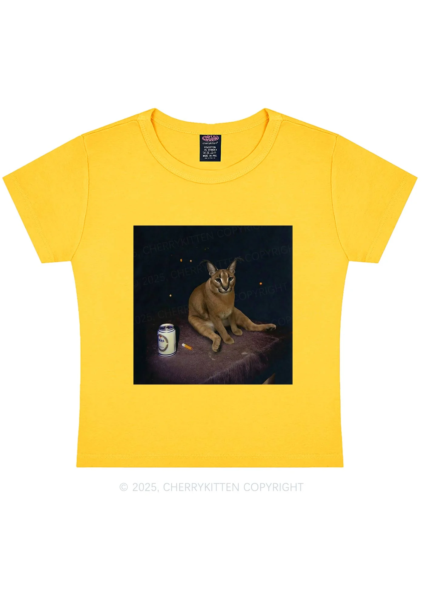 Drinking Floppa Y2K Baby Tee Cherrykitten - Image 6