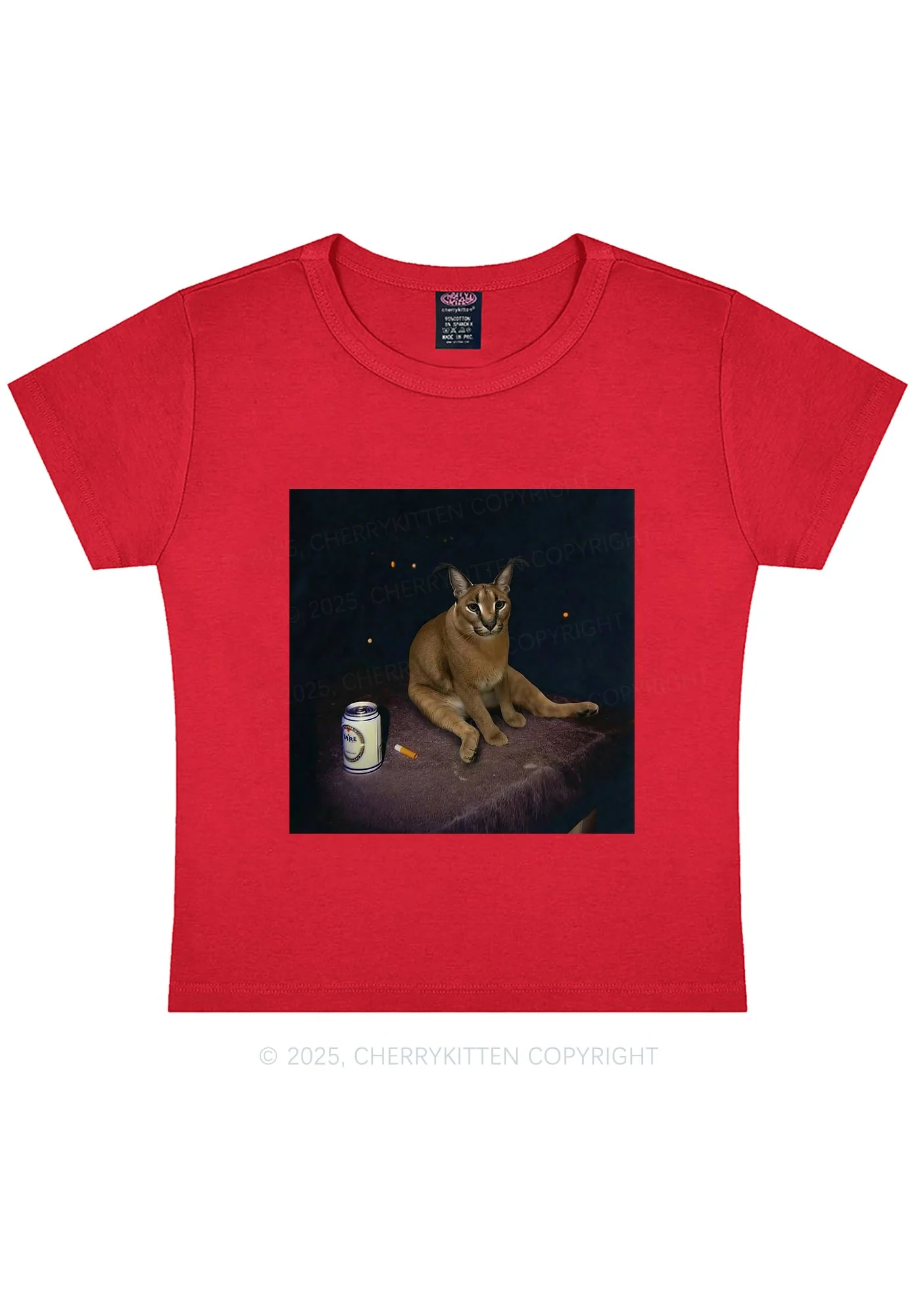 Drinking Floppa Y2K Baby Tee Cherrykitten - Image 8