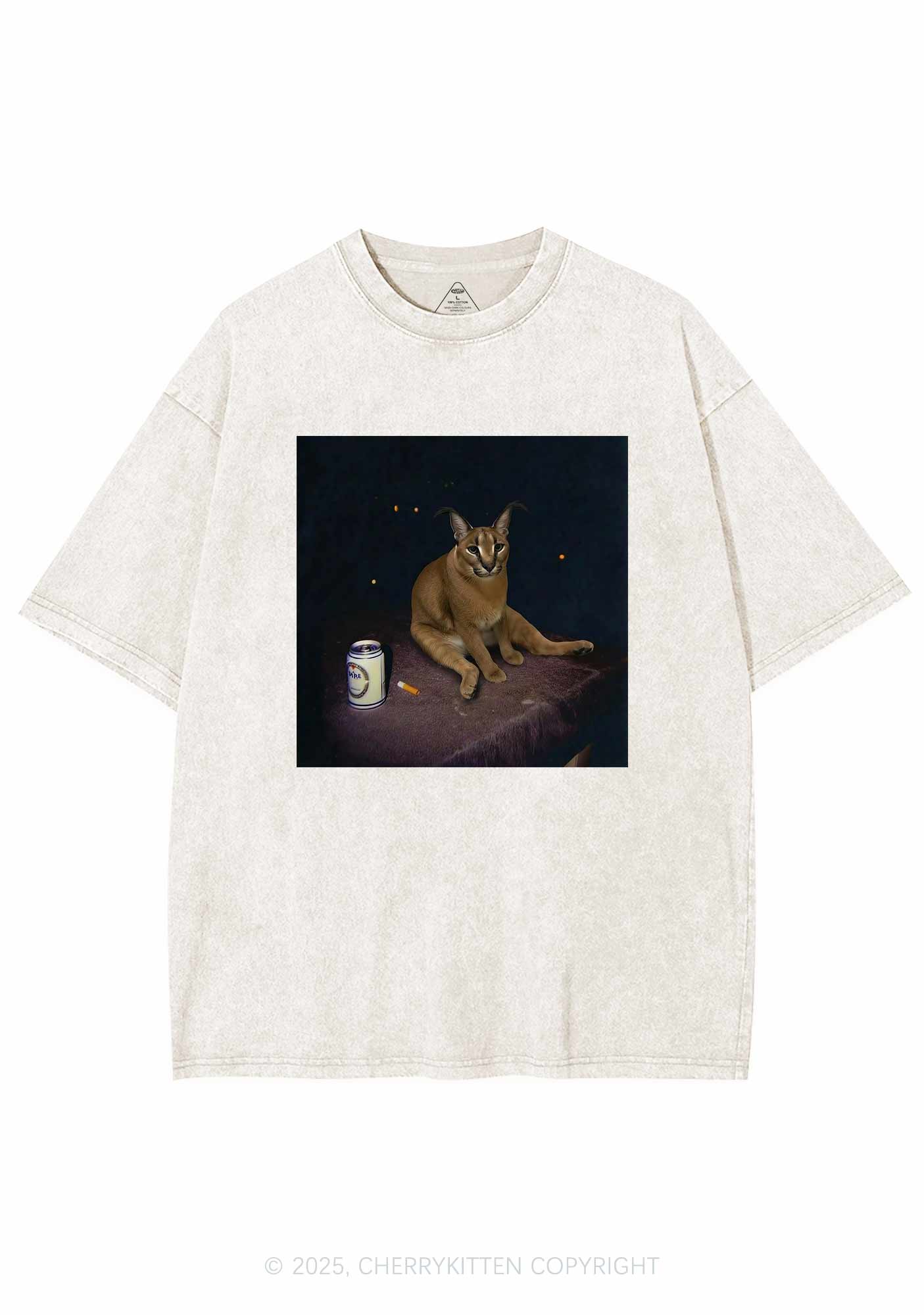 Drinking Floppa Y2K Shirts Washed Tee Cherrykitten - Image 3