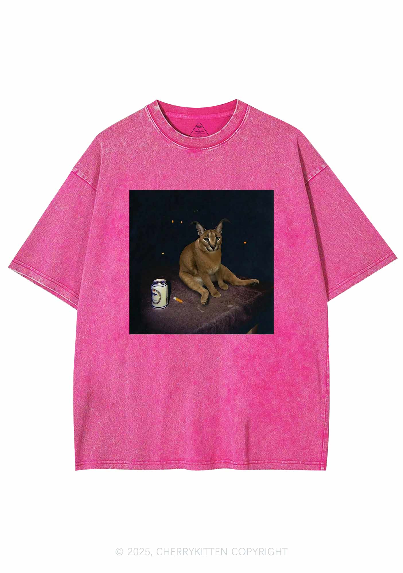 Drinking Floppa Y2K Shirts Washed Tee Cherrykitten - Image 4
