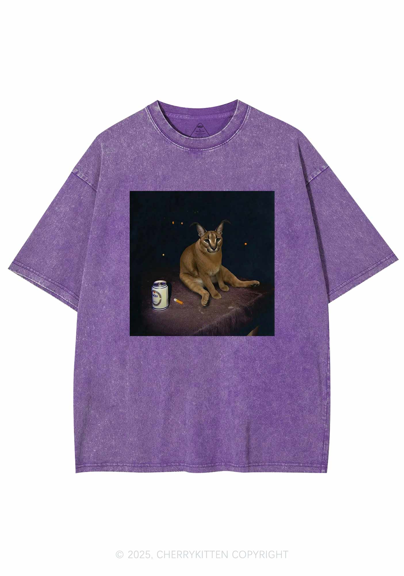 Drinking Floppa Y2K Shirts Washed Tee Cherrykitten - Image 5