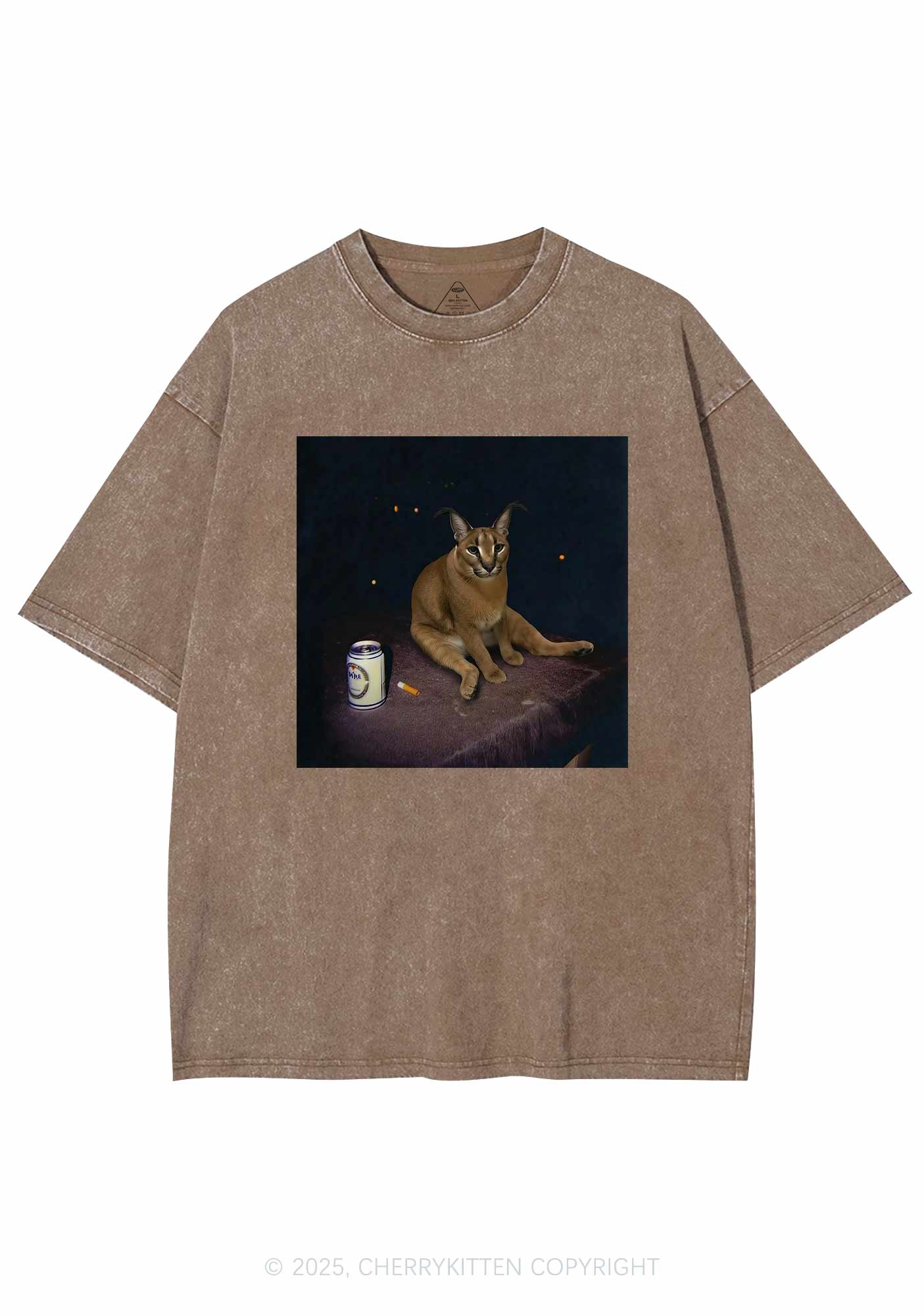 Drinking Floppa Y2K Shirts Washed Tee Cherrykitten - Image 6