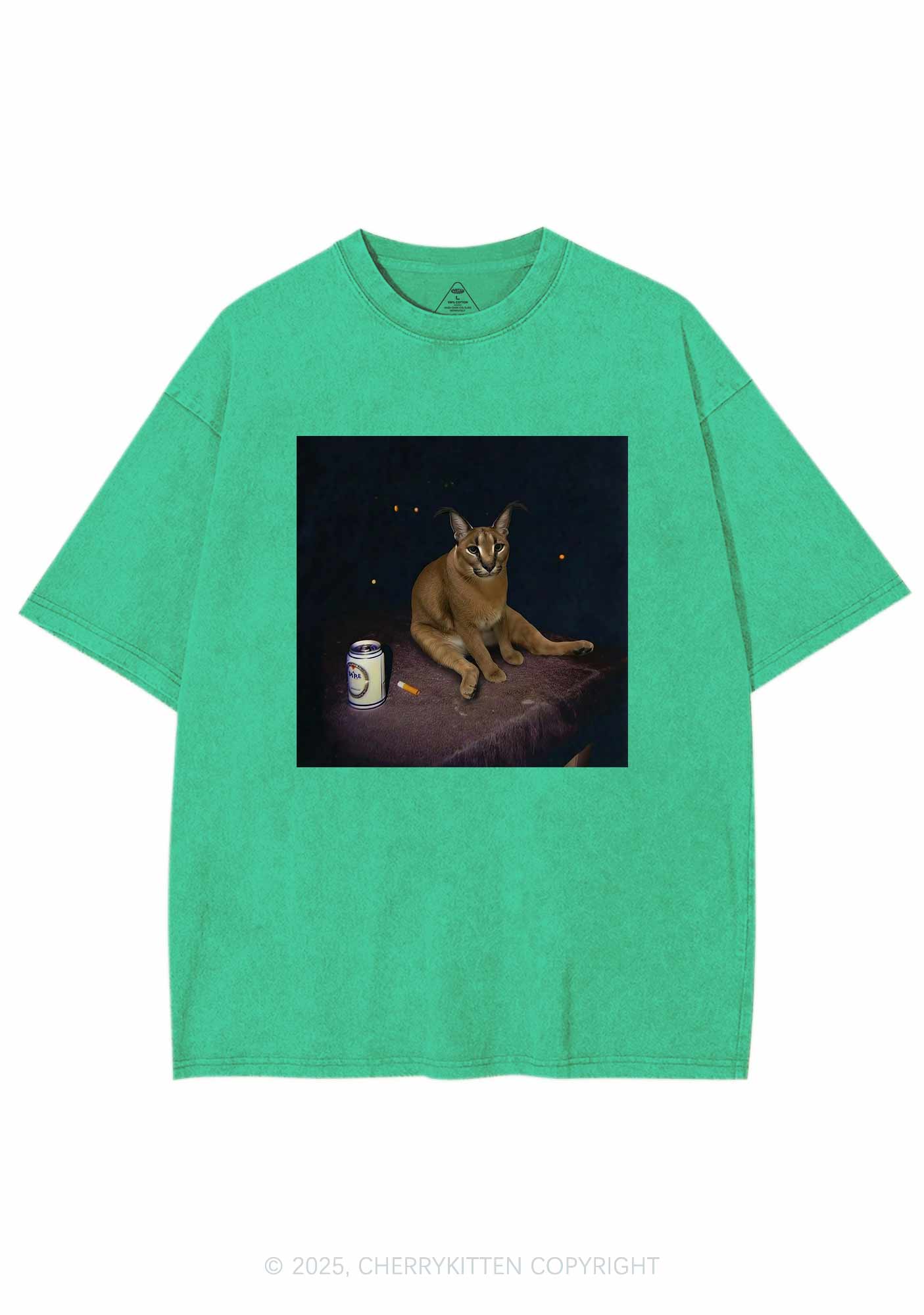 Drinking Floppa Y2K Shirts Washed Tee Cherrykitten - Image 7