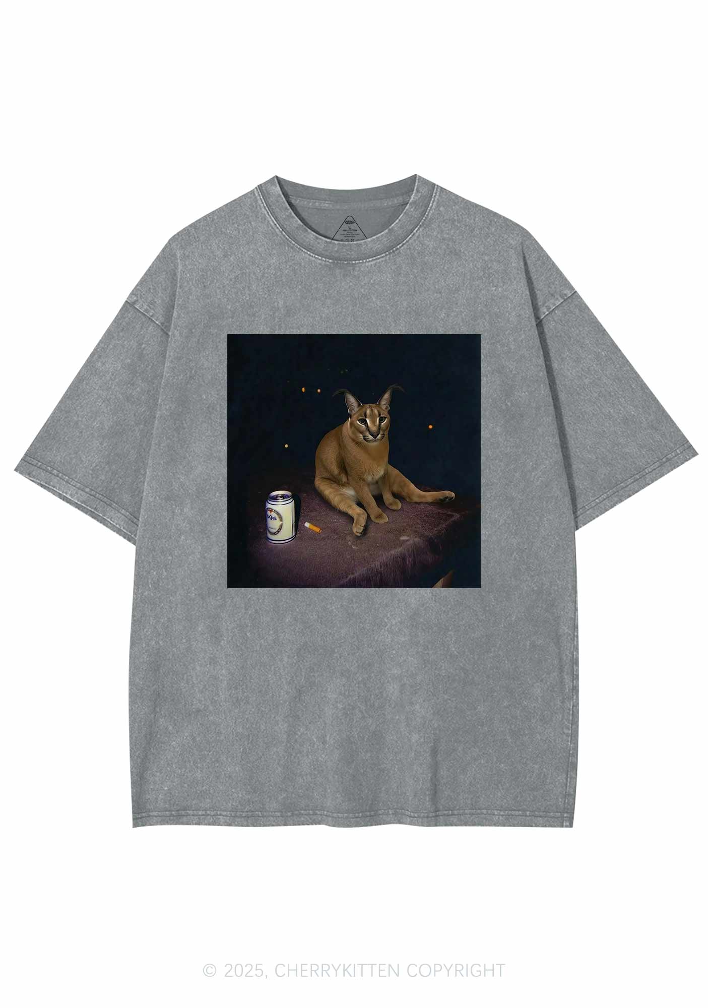 Drinking Floppa Y2K Shirts Washed Tee Cherrykitten - Image 8