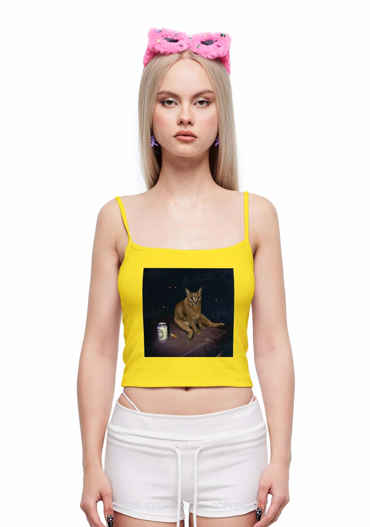 Drinking Floppa Y2K Spaghetti Strap Cami Cherrykitten - Image 2