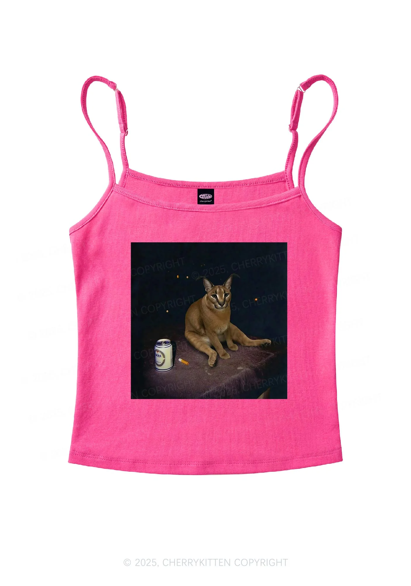Drinking Floppa Y2K Spaghetti Strap Cami Cherrykitten - Image 4