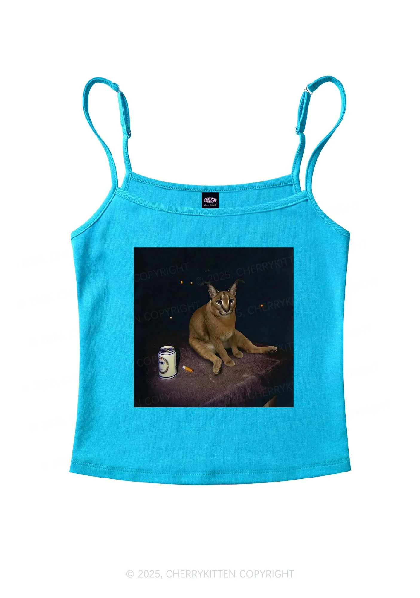 Drinking Floppa Y2K Spaghetti Strap Cami Cherrykitten - Image 5