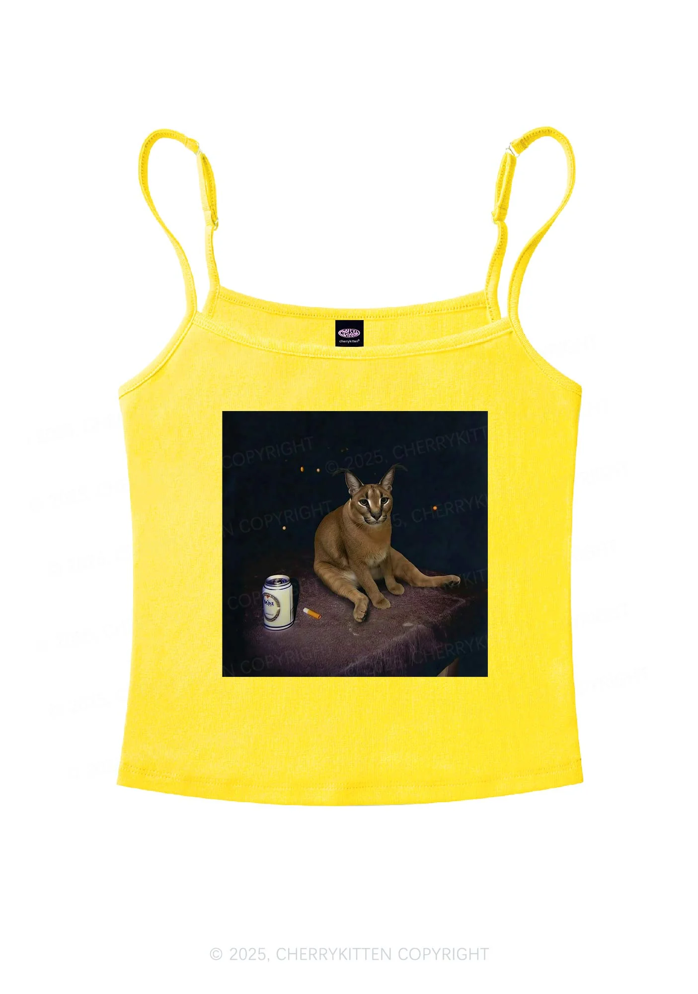 Drinking Floppa Y2K Spaghetti Strap Cami Cherrykitten - Image 7