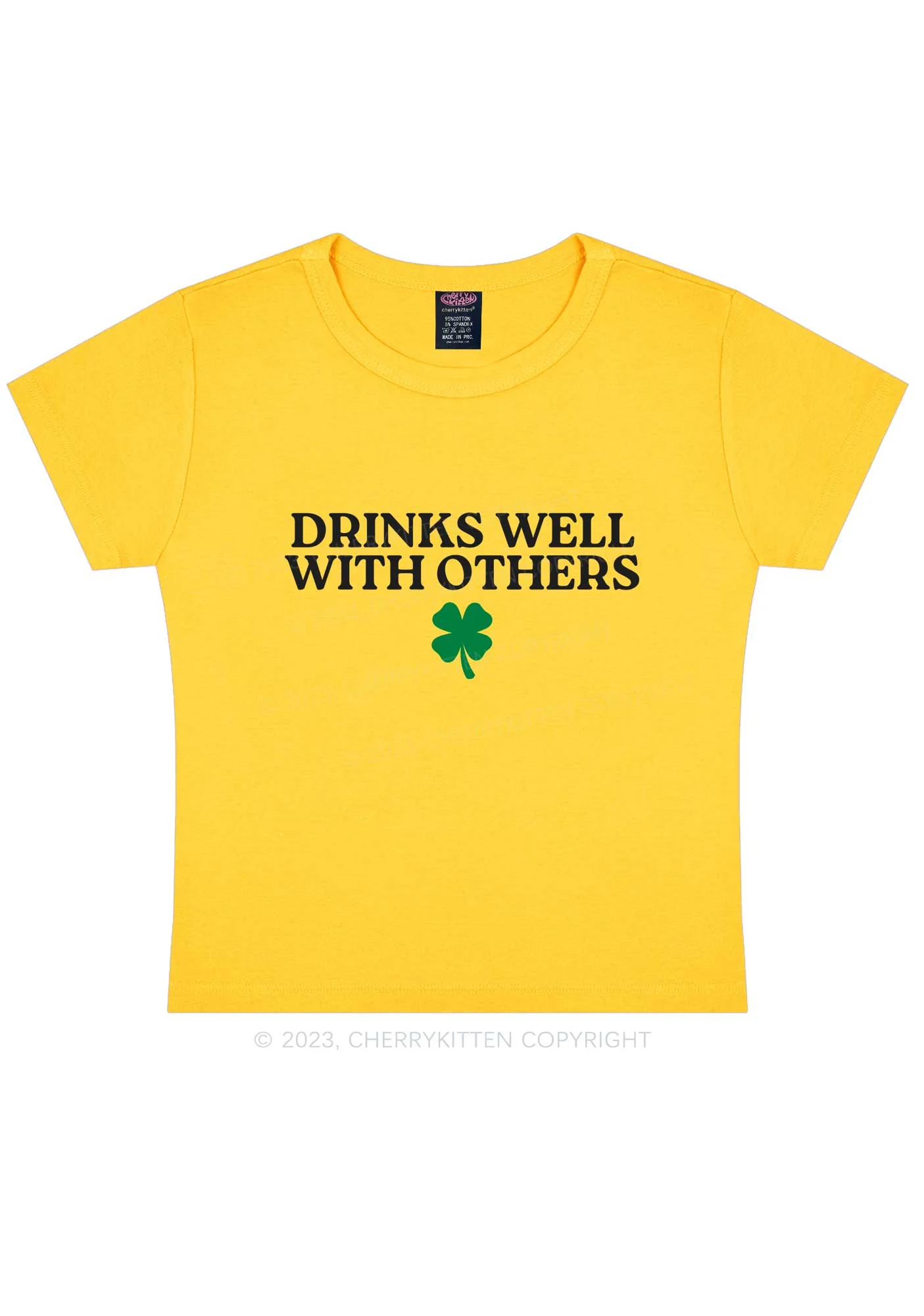 Drinks Well With Others St Patricks Y2K Baby Tee Cherrykitten - Image 3
