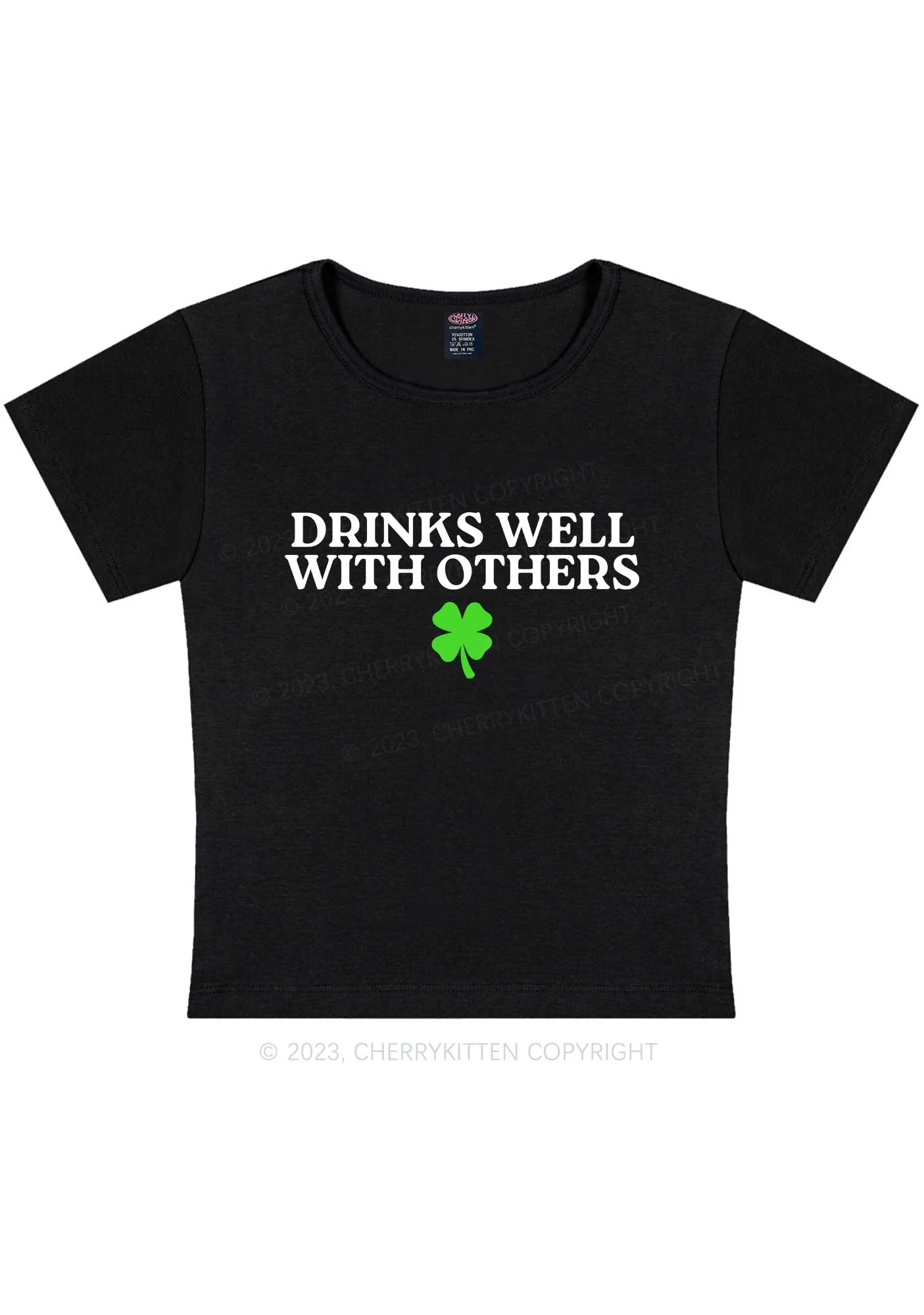 Drinks Well With Others St Patricks Y2K Baby Tee Cherrykitten - Image 4