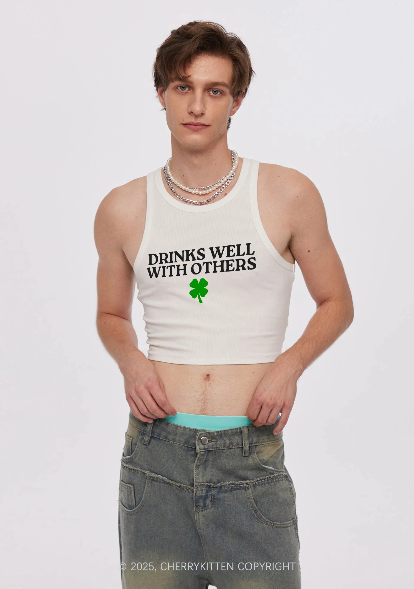 Drinks Well With Others St Patricks Y2K Crop Tank Top Cherrykitten - Image 3