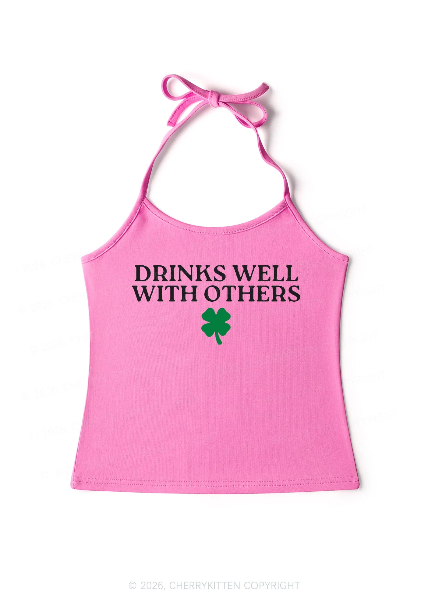 Drinks Well With Others St Patricks Y2K Halter Neck Cami Cherrykitten - Image 4