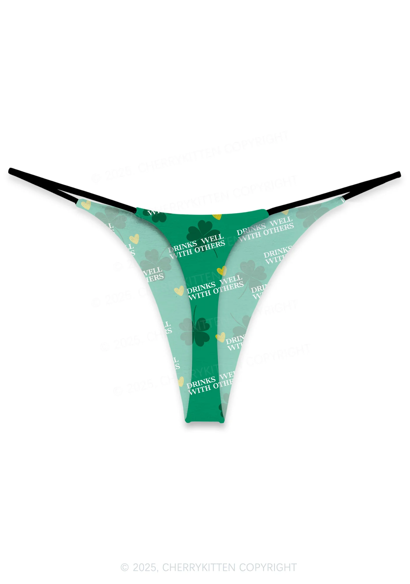 Drinks Well With Others St Patricks Y2K Print Bikini String Thong Cherrykitten - Image 3