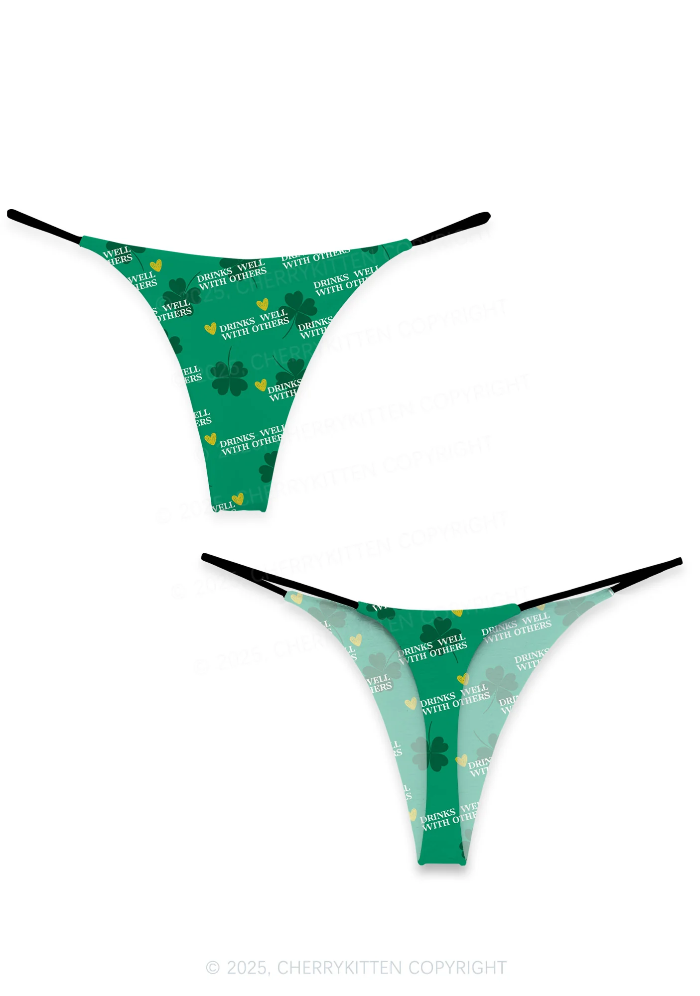 Drinks Well With Others St Patricks Y2K Print Bikini String Thong Cherrykitten - Image 4