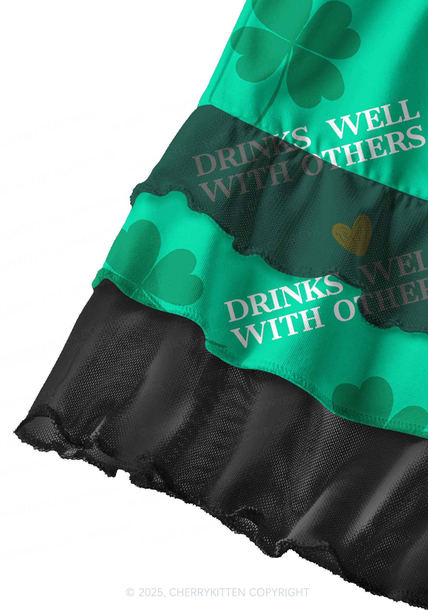 Drinks Well With Others St Patricks Y2K Print Mini Layered Skirt Cherrykitten - Image 2
