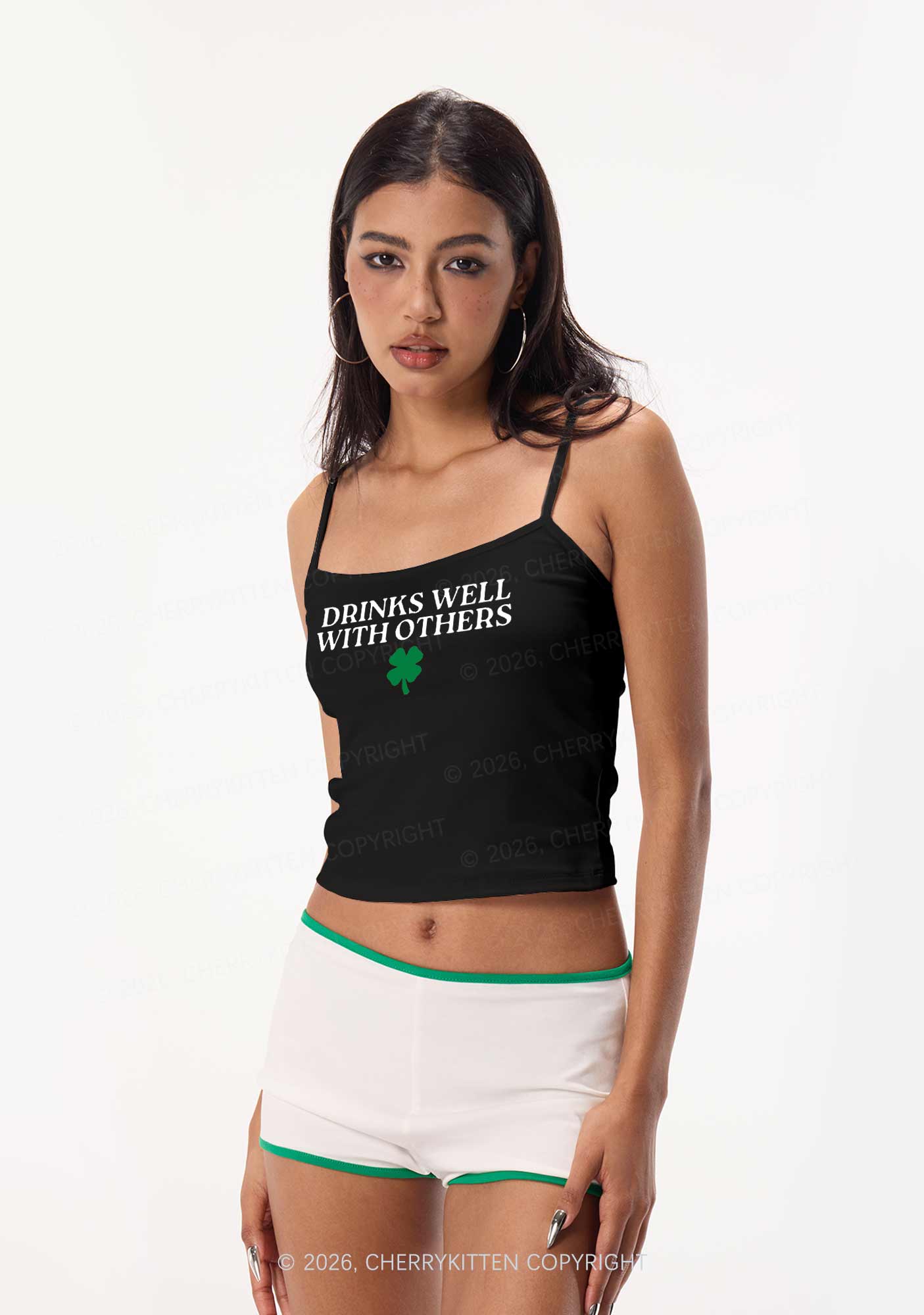 Drinks Well With Others St Patricks Y2K Spaghetti Strap Cami Cherrykitten - Image 2