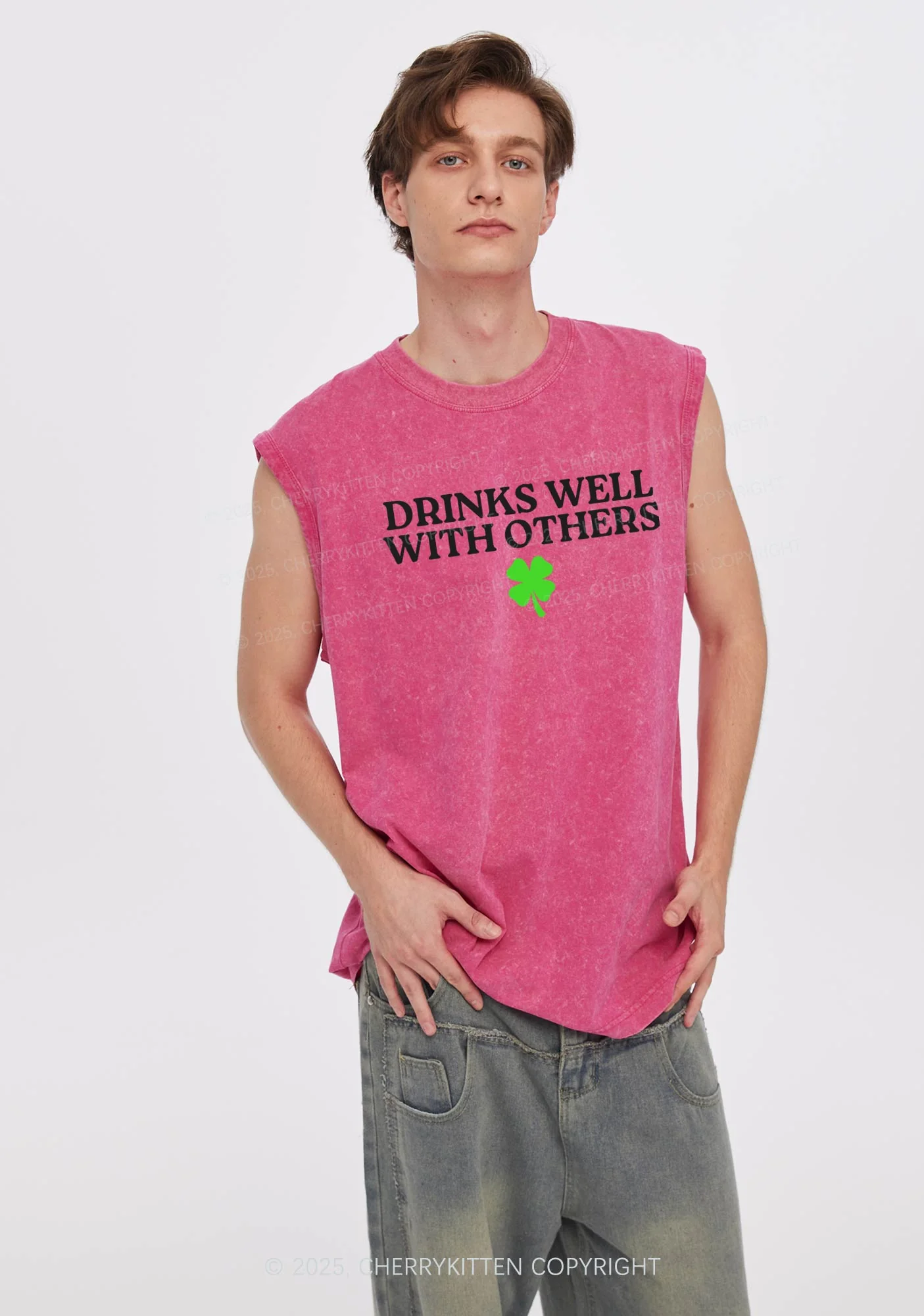 Drinks Well With Others St Patricks Y2K Washed Tank Cherrykitten - Image 2