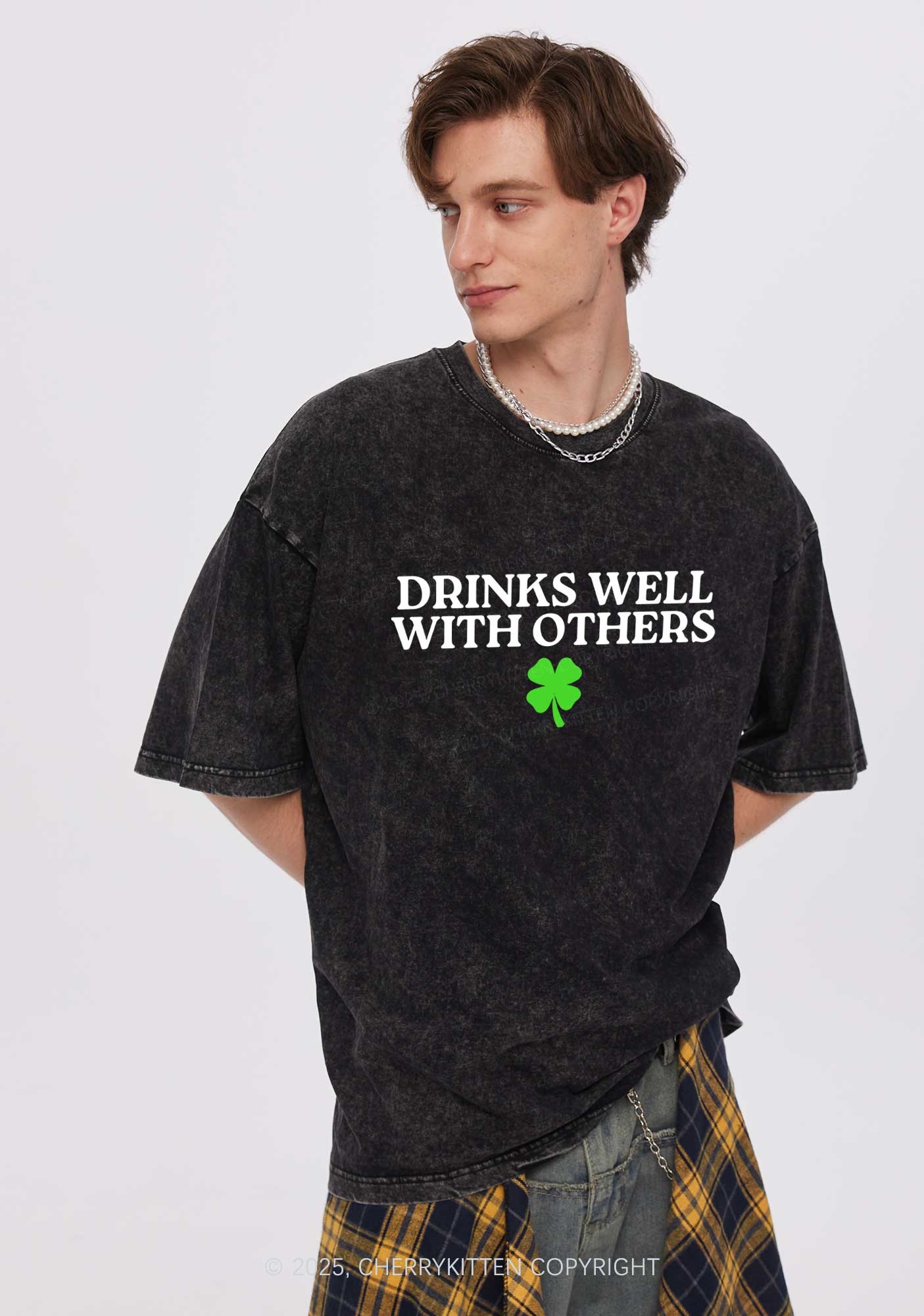 Drinks Well With Others St Patricks Y2K Washed Tee Cherrykitten - Image 2