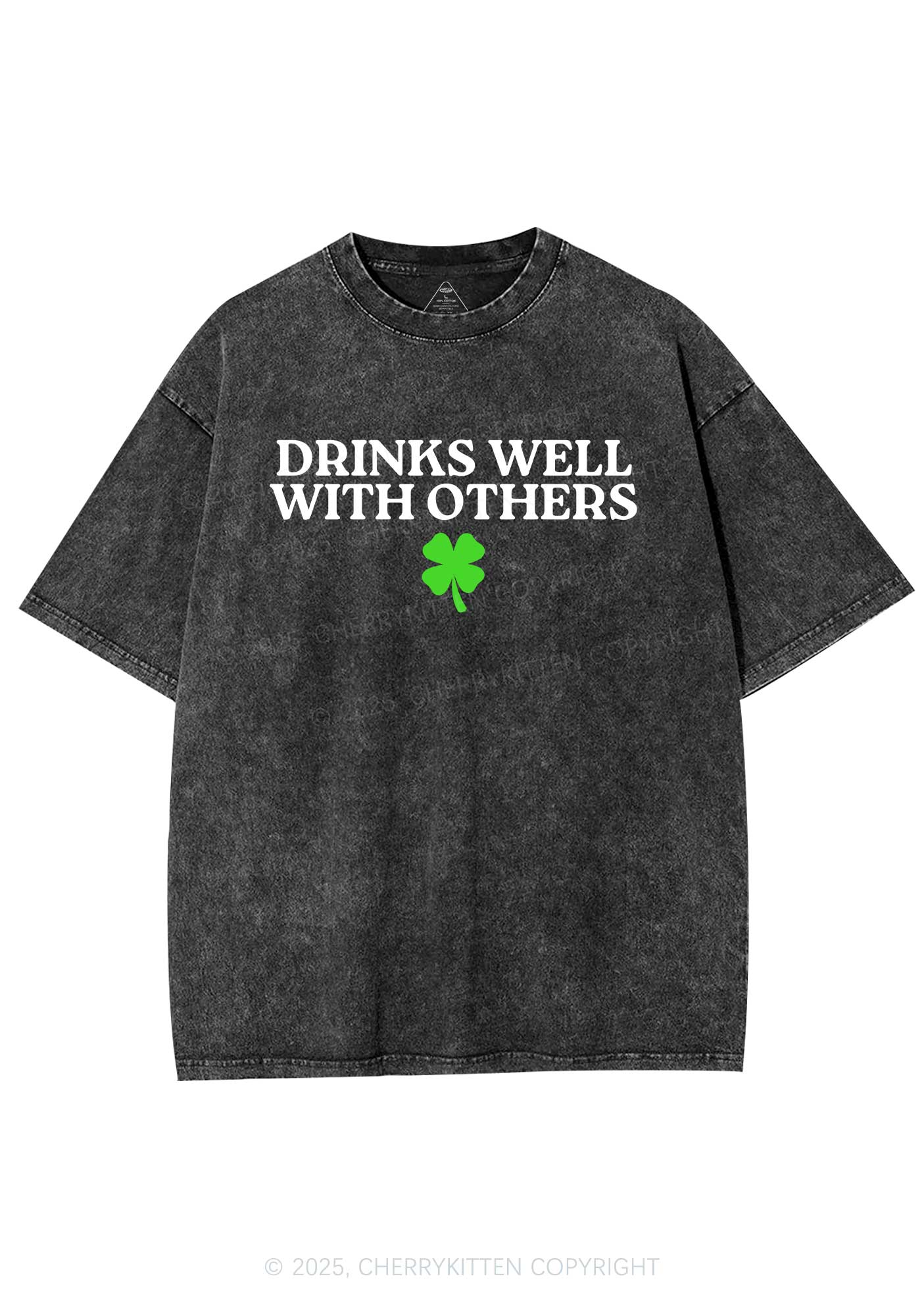 Drinks Well With Others St Patricks Y2K Washed Tee Cherrykitten - Image 3
