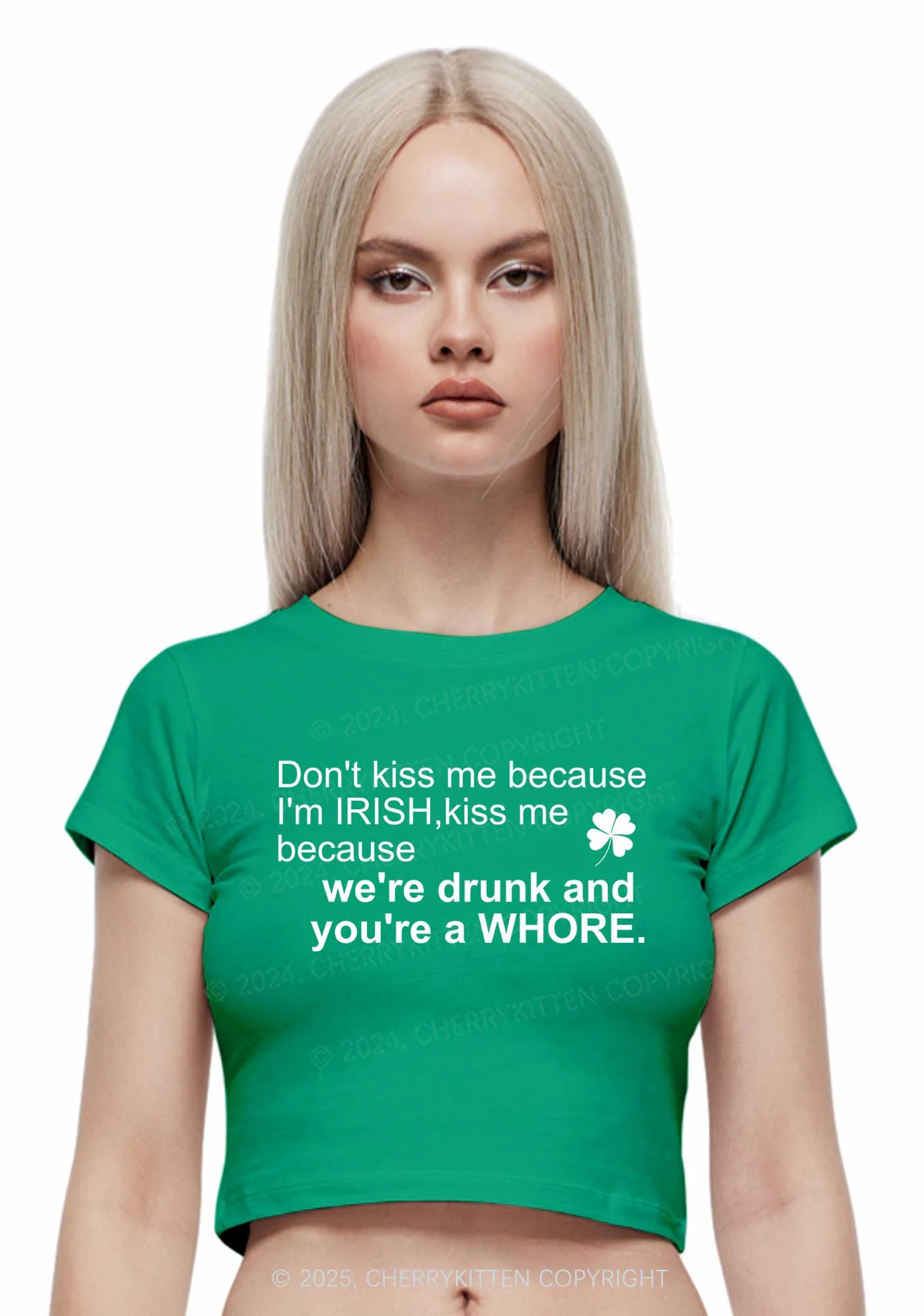 Drunk And Hore St Patricks Y2K Baby Tee Cherrykitten - Image 2