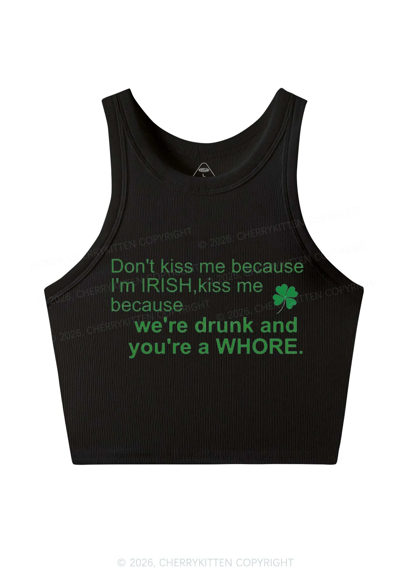 Drunk And Hore St Patricks Y2K Crop Tank Top Cherrykitten - Image 3