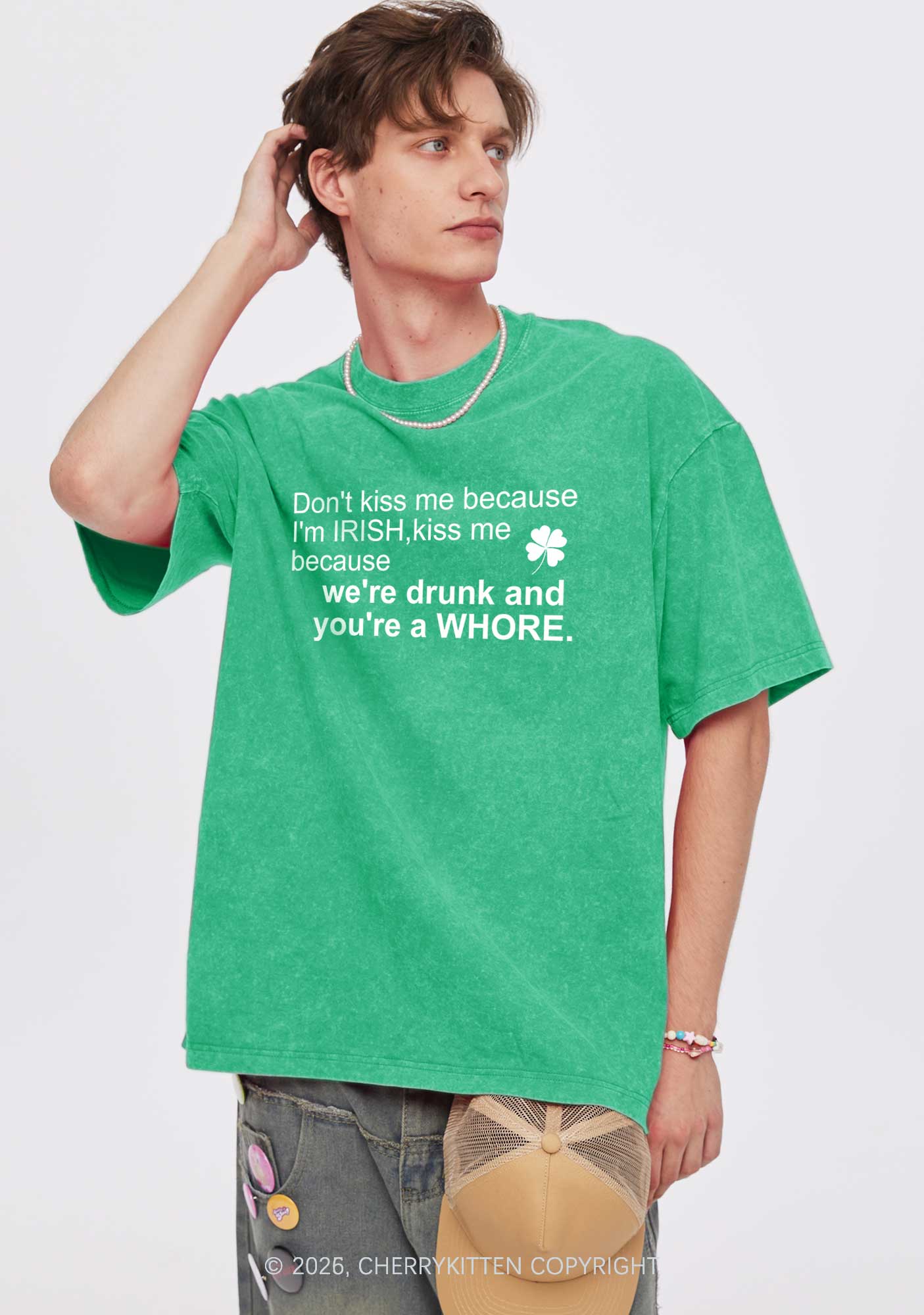 Drunk And Hore St Patricks Y2K Washed Tee Cherrykitten - Image 2