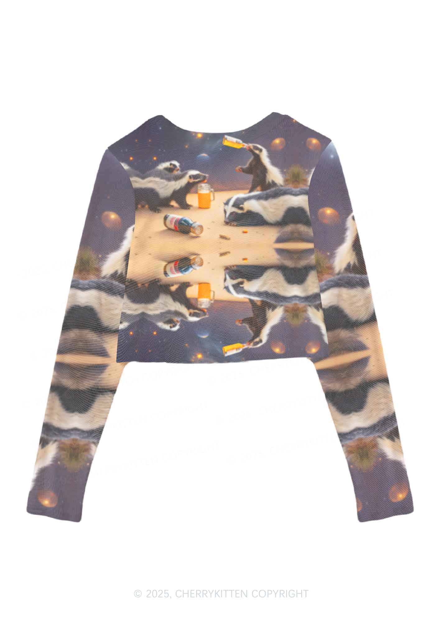 Drunk Badger Y2K Mesh Long Sleeve Crop Top Cherrykitten - Image 2