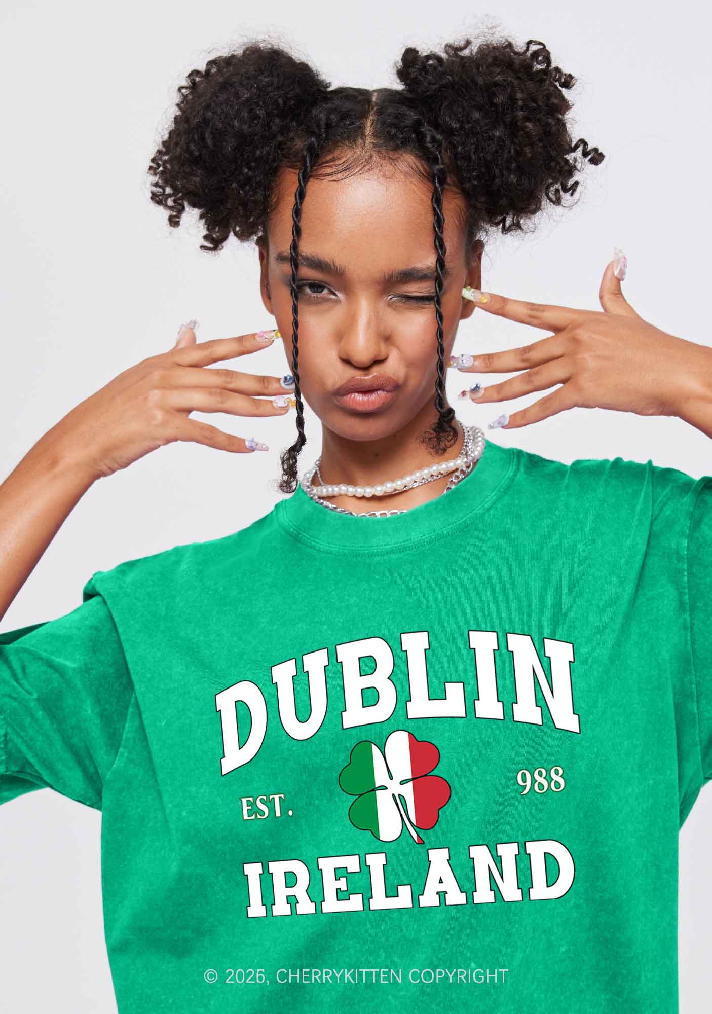 Dublin Ireland St Patricks Y2K Washed Tee Cherrykitten - Image 2