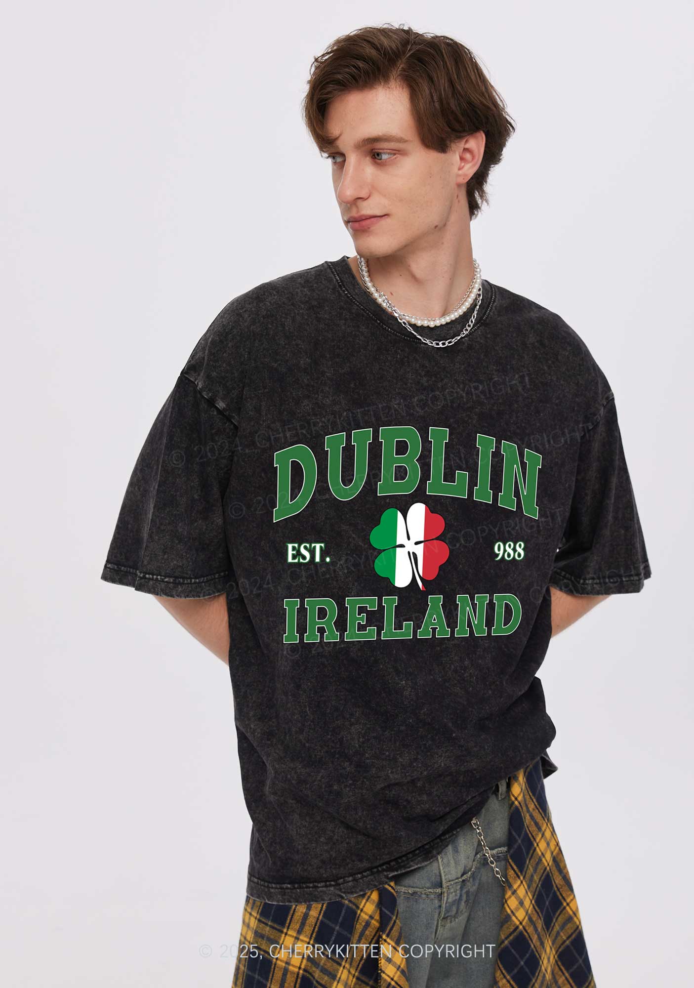 Dublin Ireland St Patricks Y2K Washed Tee Cherrykitten - Image 3