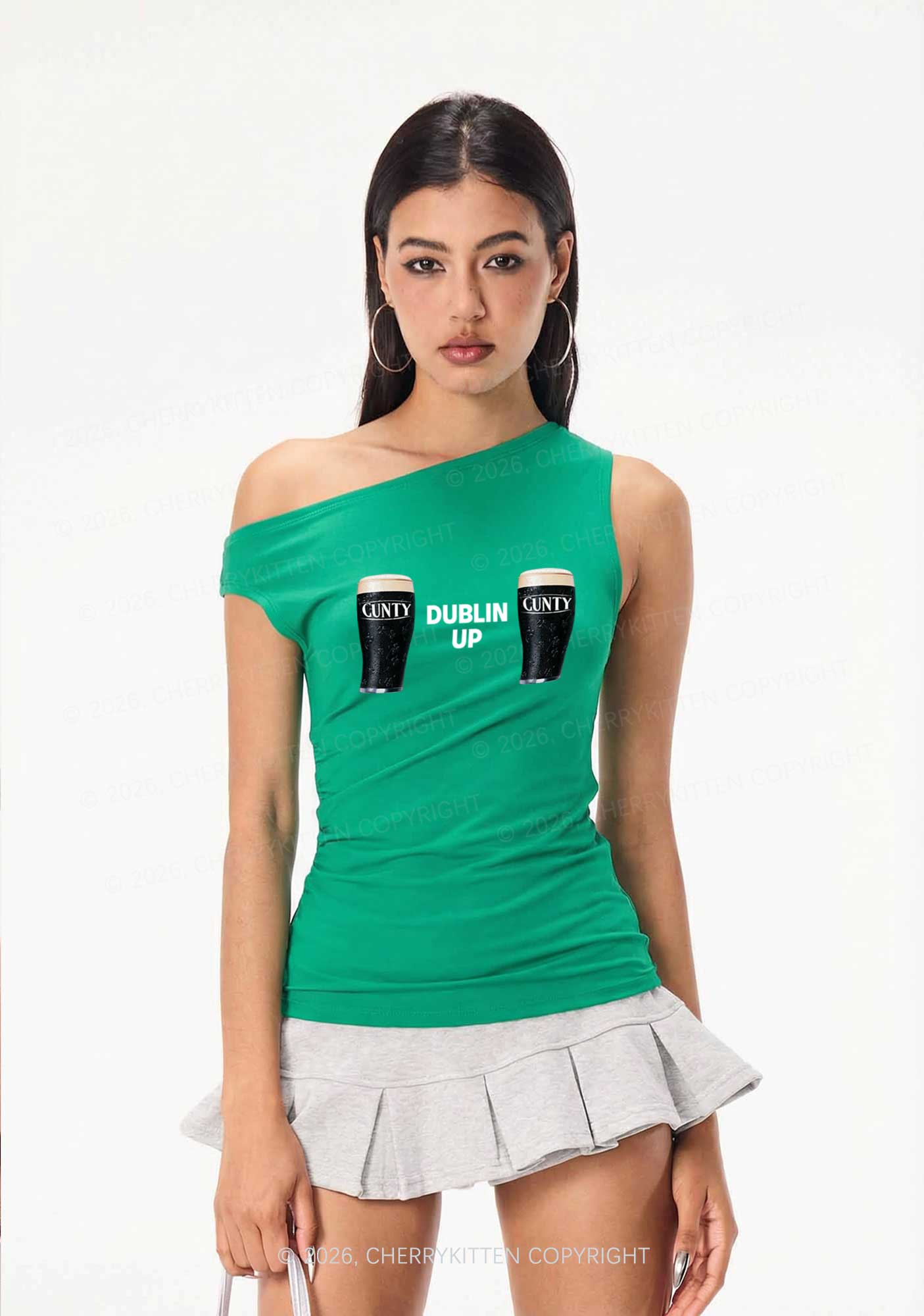Dublin Up St Patricks Y2K Off Shoulder Tank Top Cherrykitten - Image 2