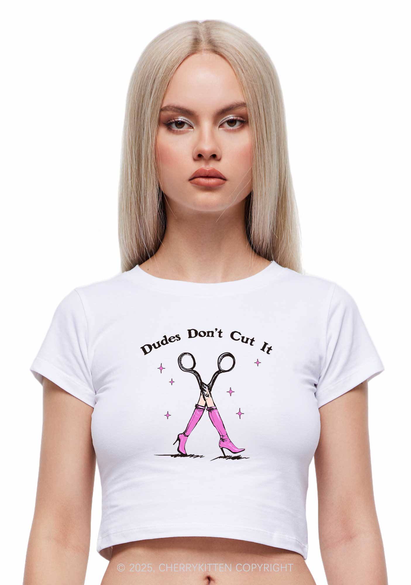 Dudes Dont Cut It Y2K Baby Tee Cherrykitten - Image 2