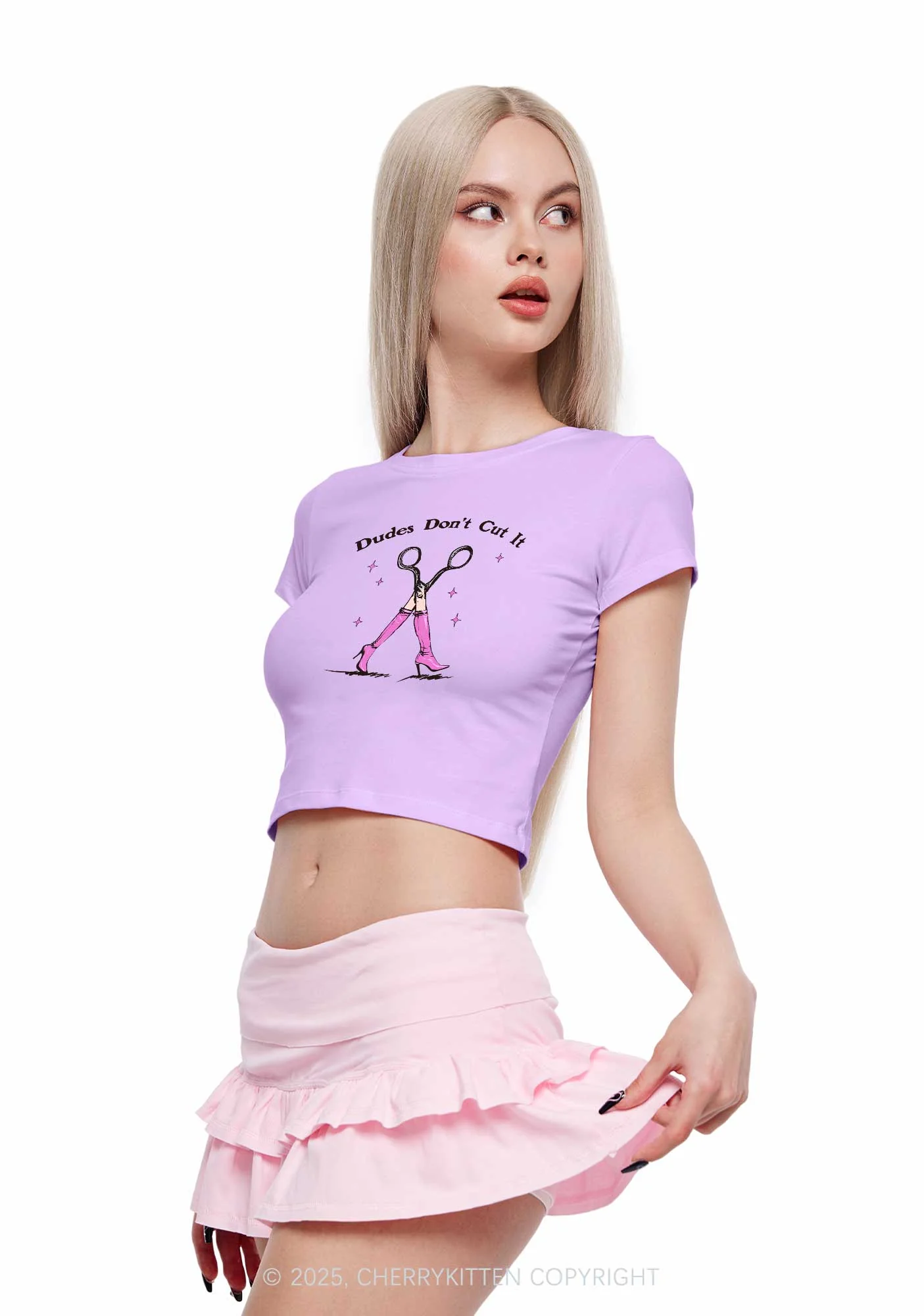 Dudes Dont Cut It Y2K Baby Tee Cherrykitten - Image 3