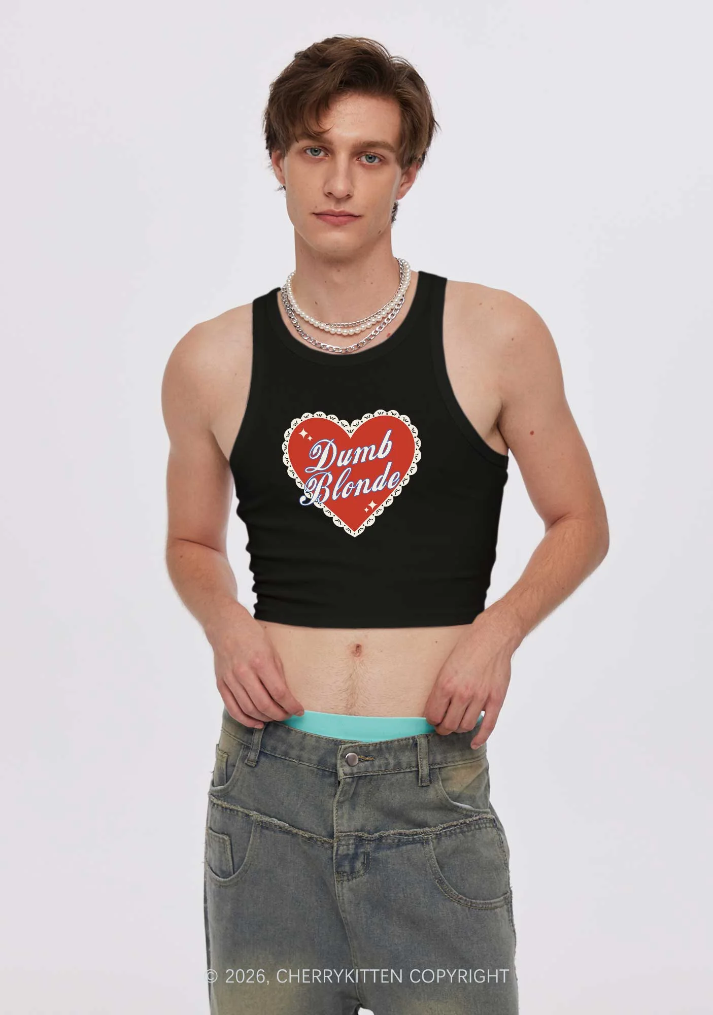 Dumb Blonde Valentine's Day Y2K Crop Tank Top Cherrykitten - Image 2
