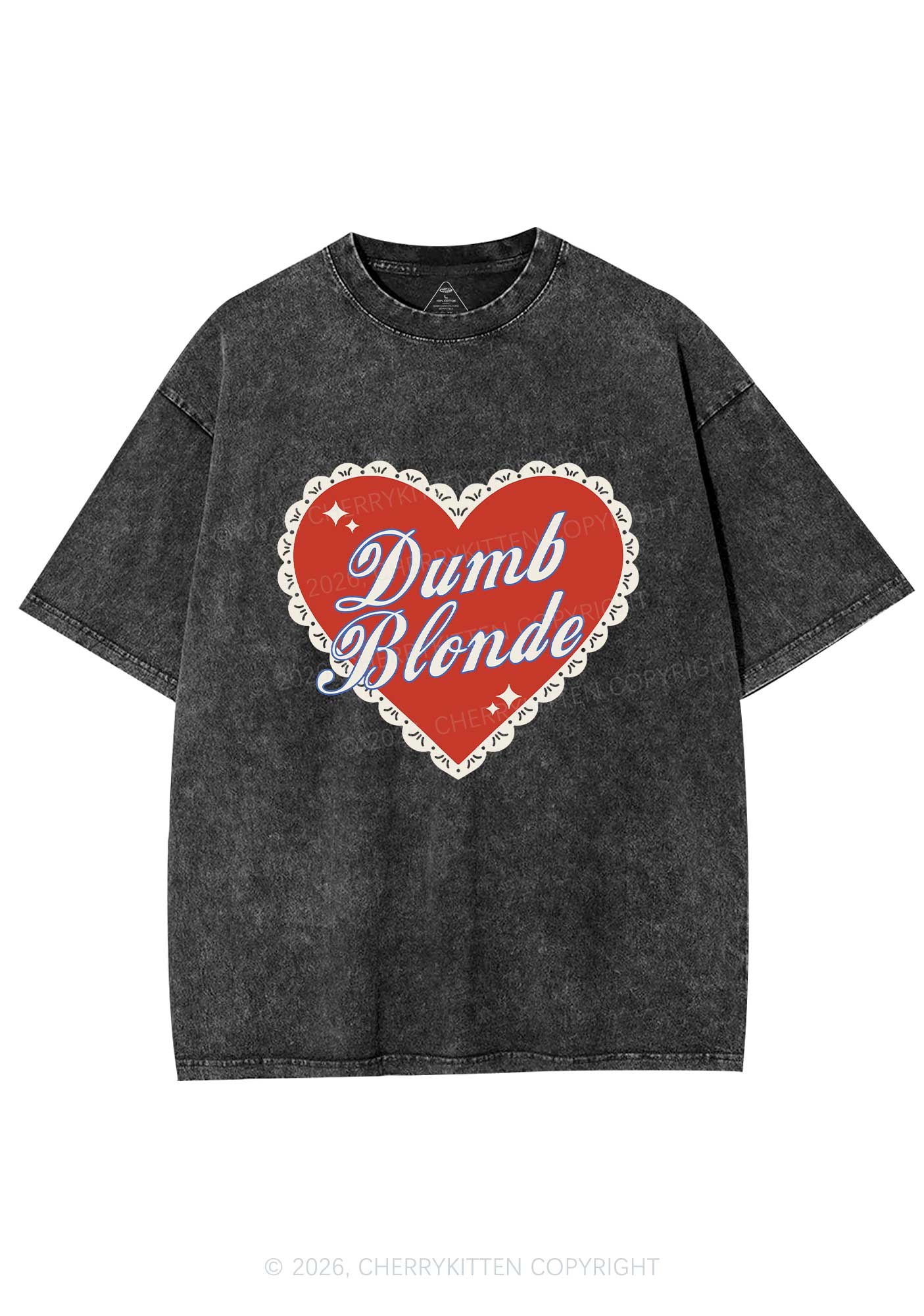Dumb Blonde Valentine's Day Y2K Shirts Washed Tee Cherrykitten - Image 3