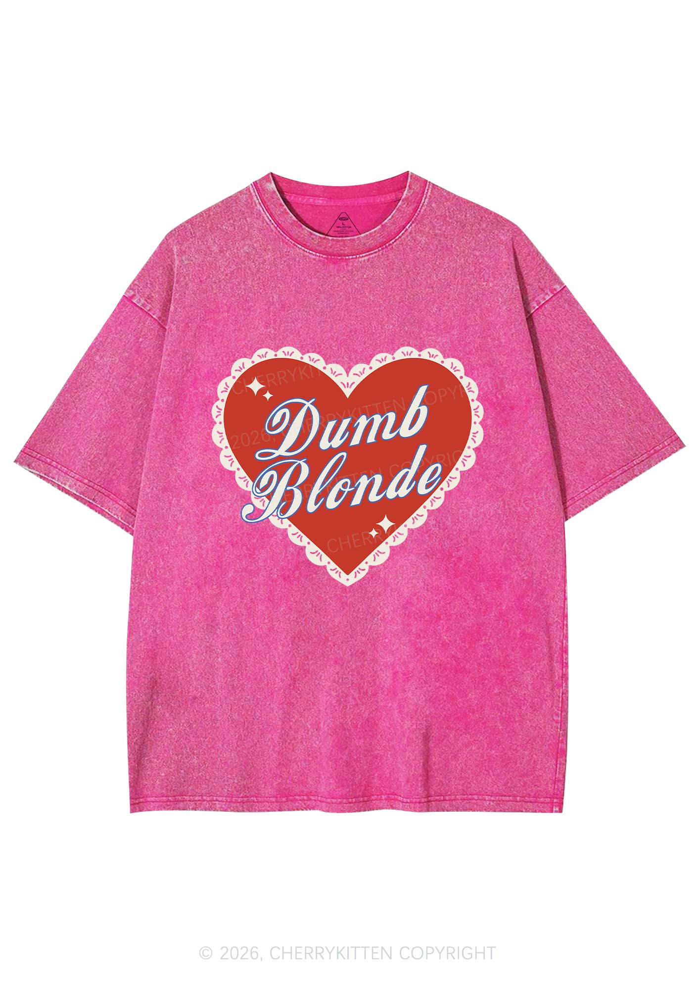 Dumb Blonde Valentine's Day Y2K Shirts Washed Tee Cherrykitten - Image 4