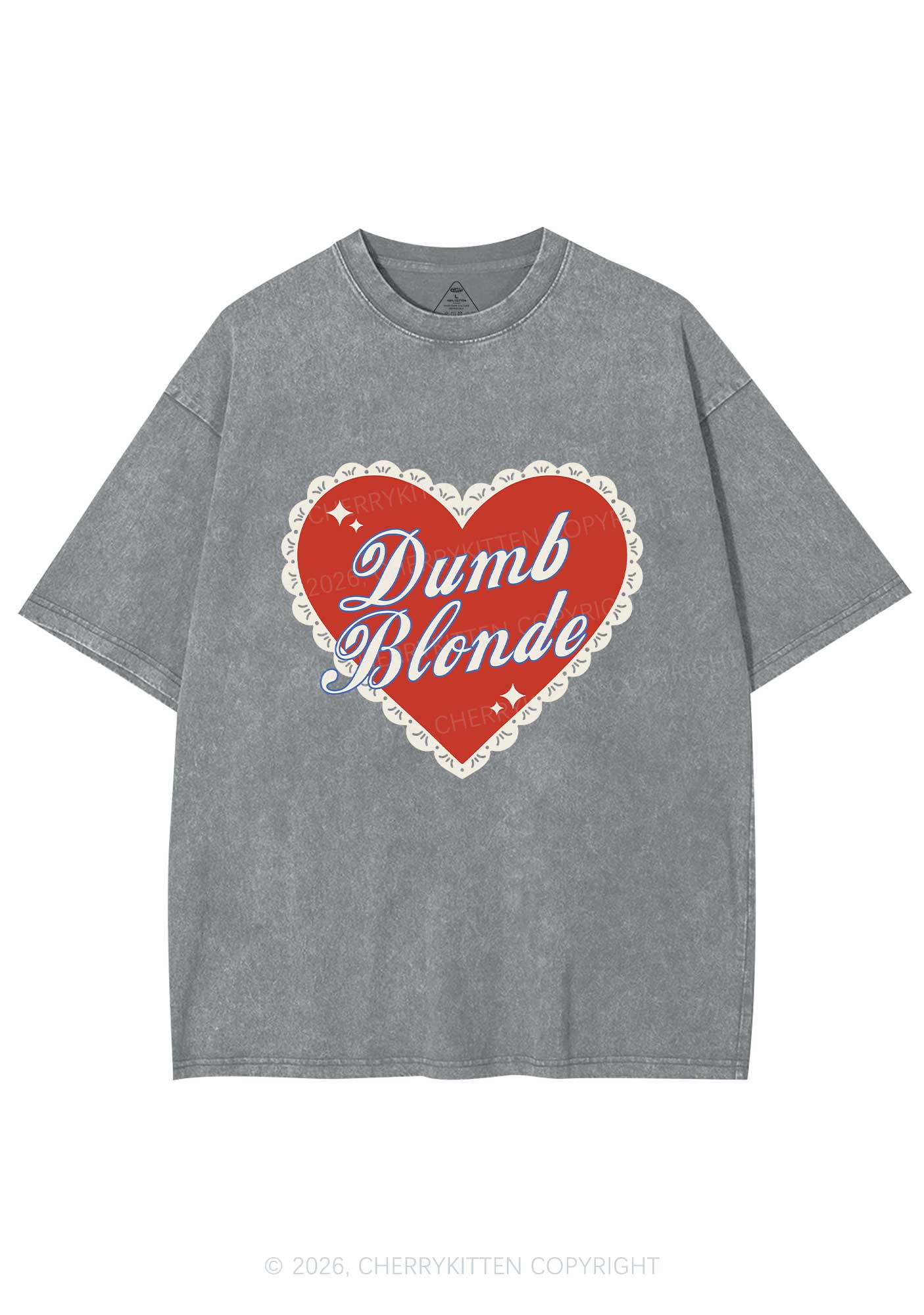 Dumb Blonde Valentine's Day Y2K Shirts Washed Tee Cherrykitten - Image 8