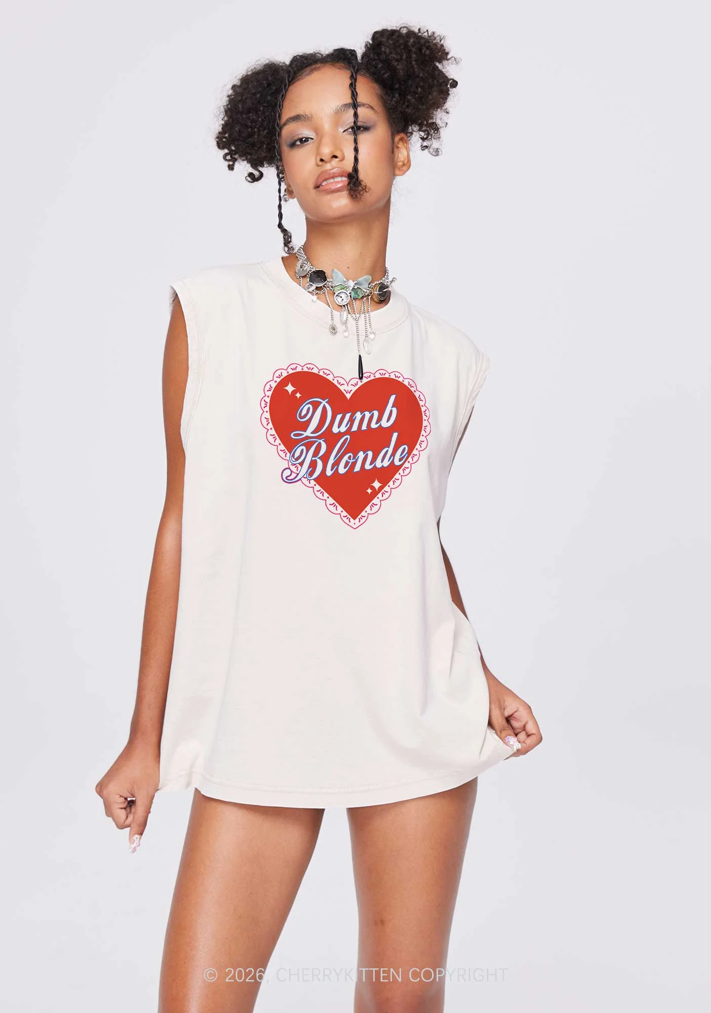 Dumb Blonde Valentine's Day Y2K Washed Muscle Tank Cherrykitten - Image 2