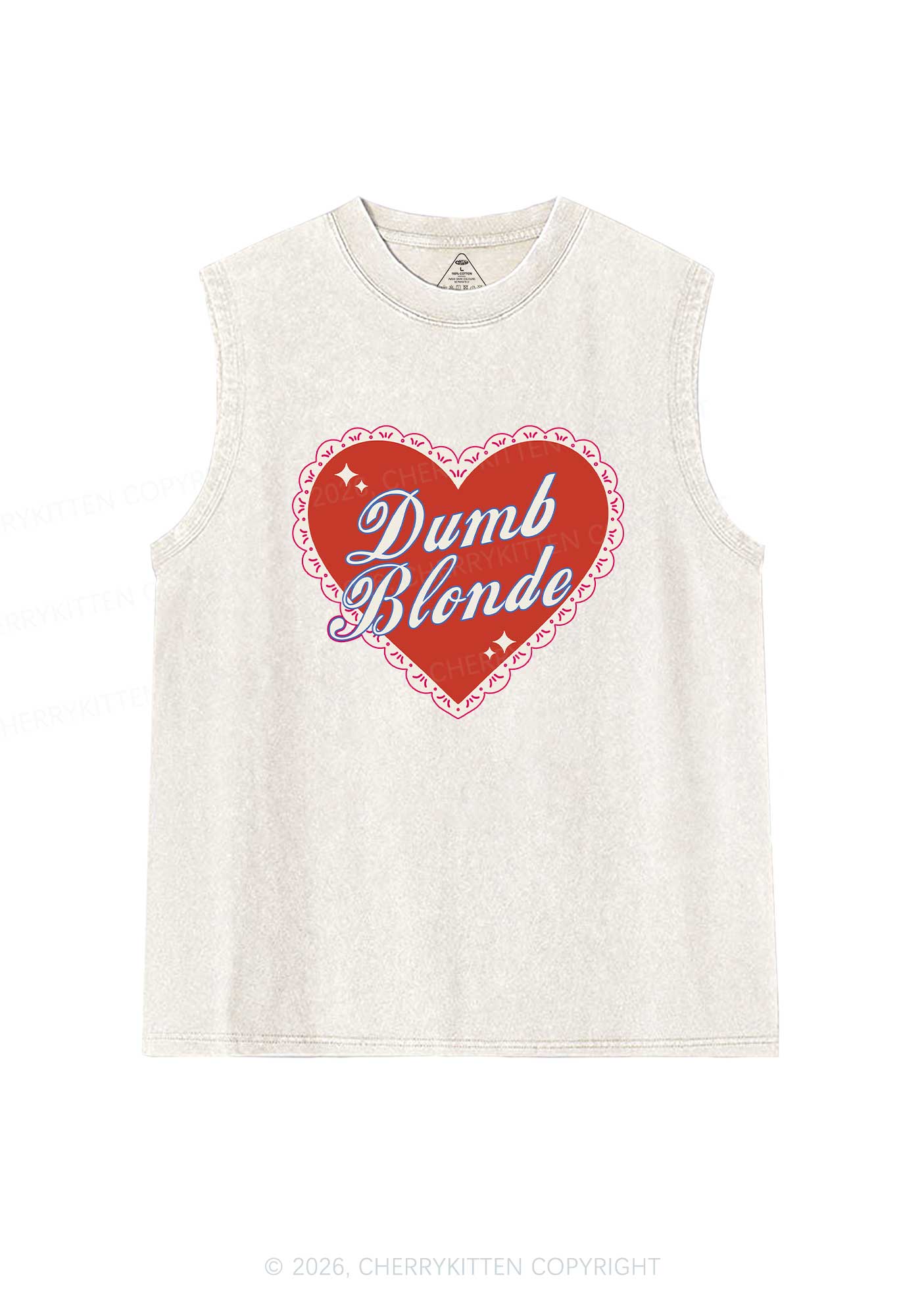 Dumb Blonde Valentine's Day Y2K Washed Muscle Tank Cherrykitten - Image 4