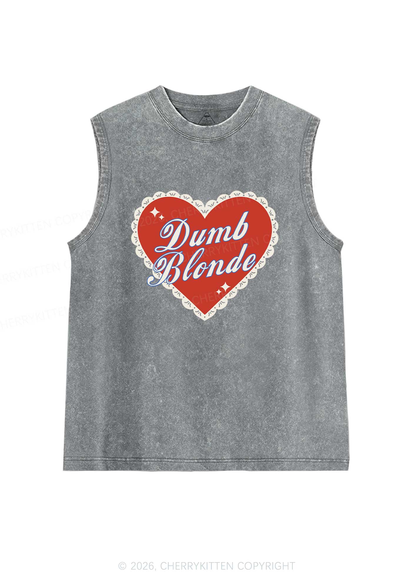 Dumb Blonde Valentine's Day Y2K Washed Muscle Tank Cherrykitten - Image 6
