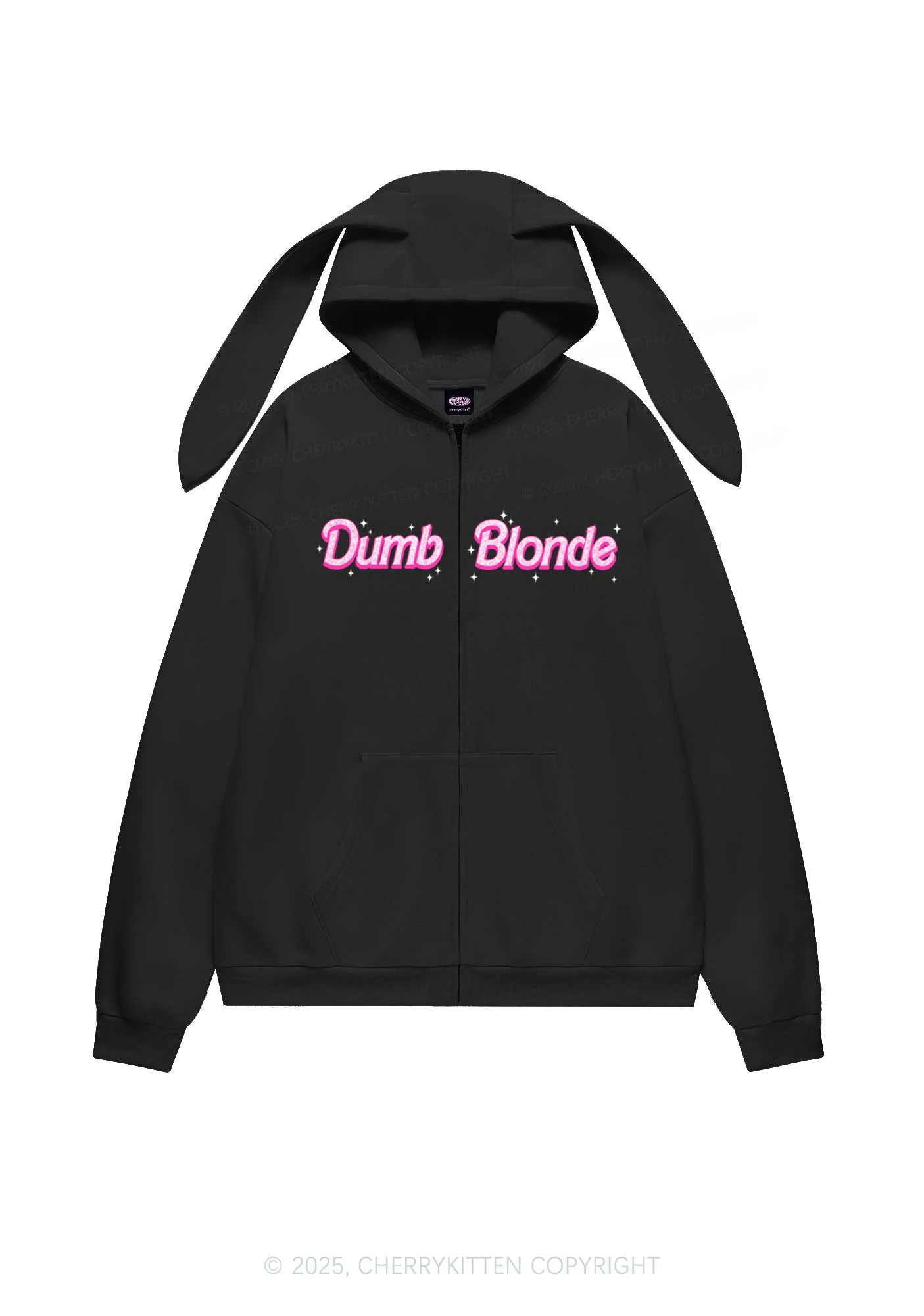 Dumb Blonde Y2K Bunny Ear Zip Hoodie Cherrykitten - Image 3