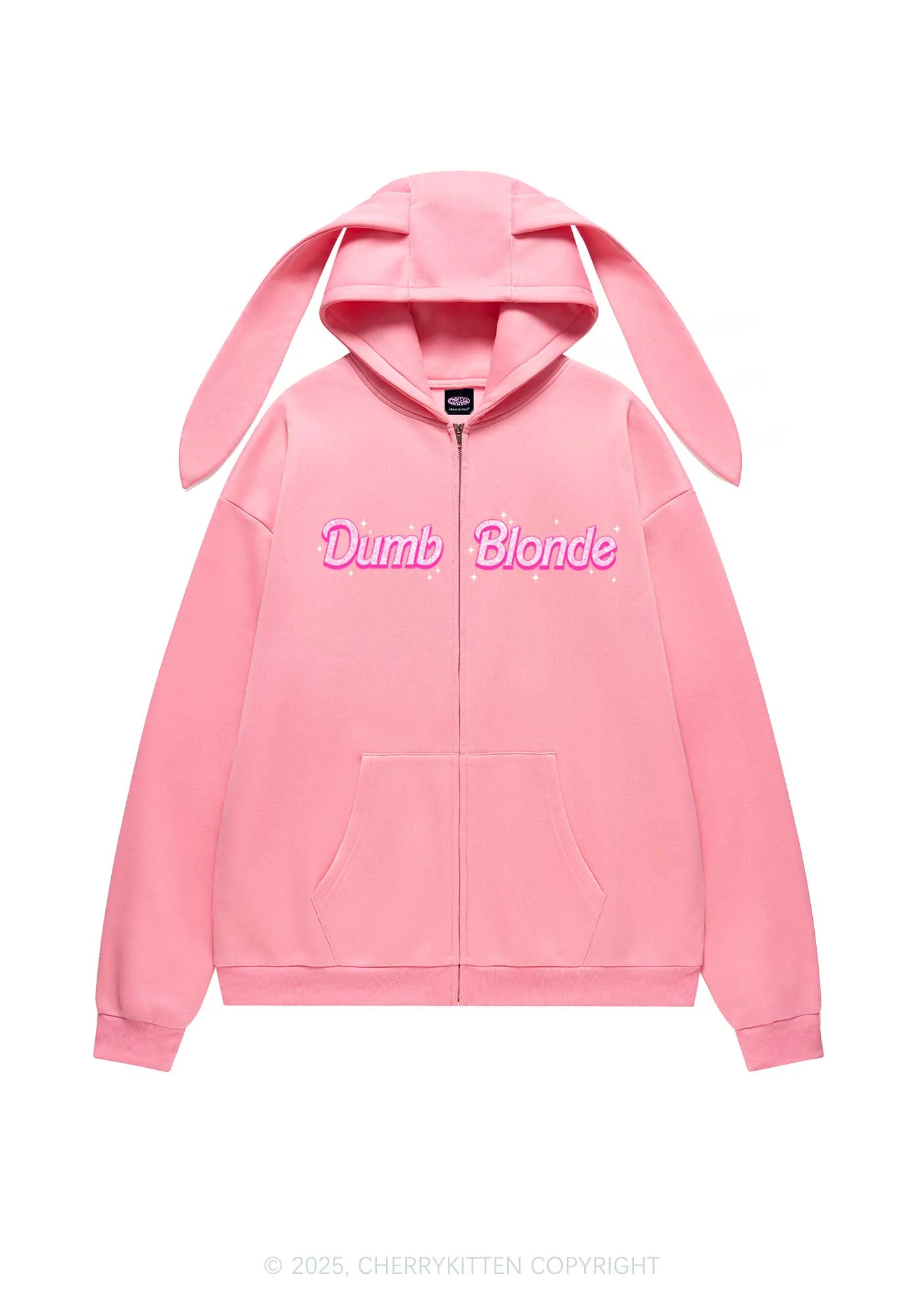 Dumb Blonde Y2K Bunny Ear Zip Hoodie Cherrykitten - Image 4