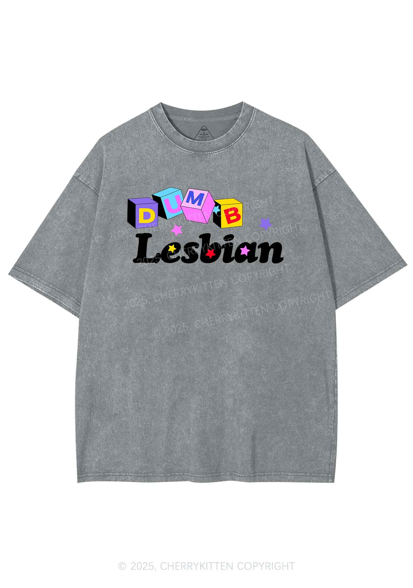 Dumb Lesbian Pride Y2K Shirts Washed Tee Cherrykitten - Image 7